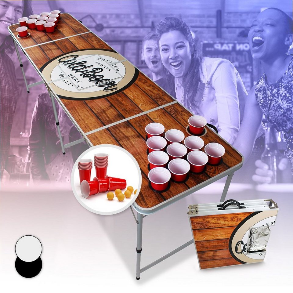 Stagecaptain Spieltisch Beer Pong Tisch “Club” - Bierpongtisch - Klapptisch  aus Alu, (Inkl. 90 Becher und 6 Bälle, 3-tlg), mit Eisfach unter der  Spielfläche