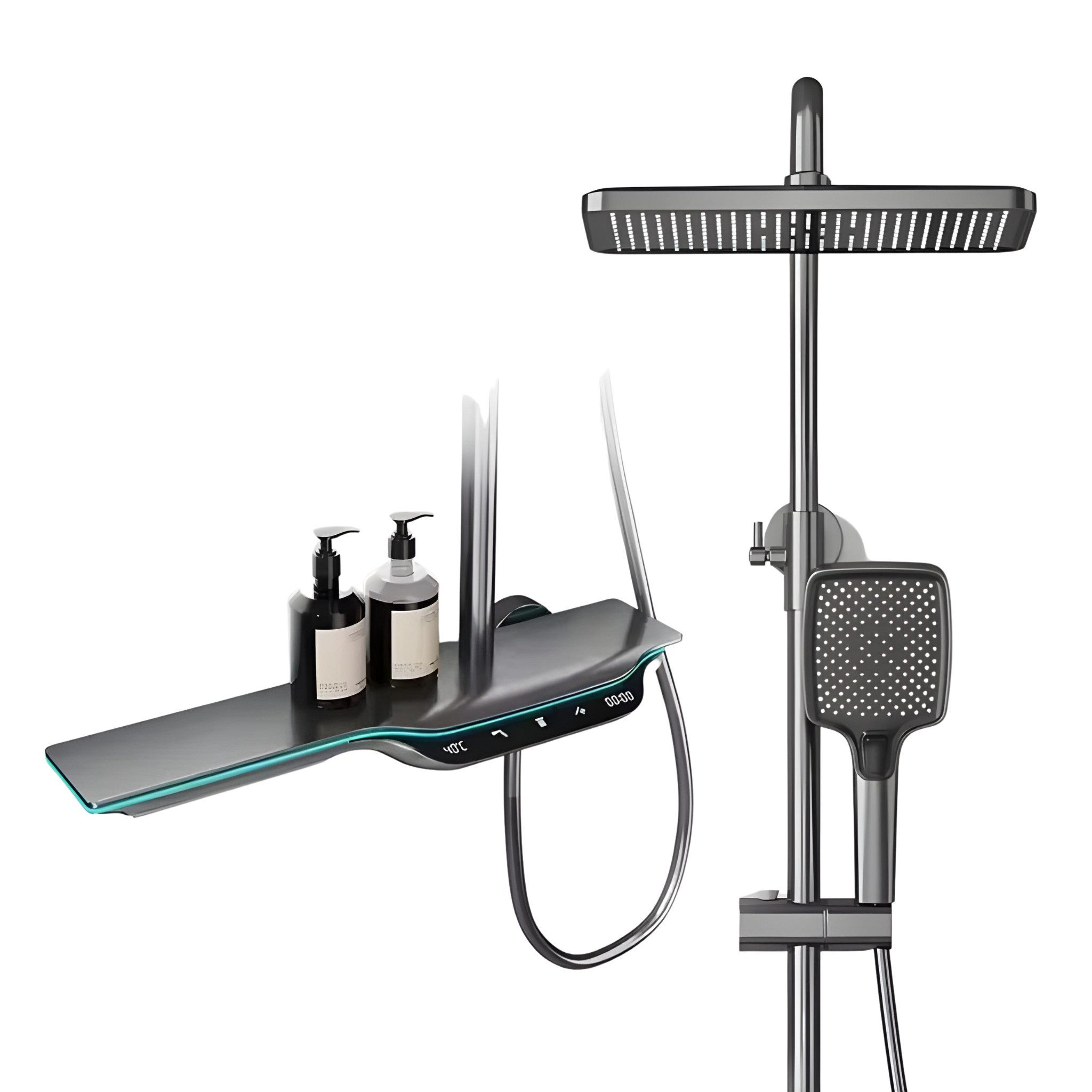 LuxaSteel Duscharmatur Smartes Duschsystem mit LED-Display & Thermostat – Regendusche Set (Komplett-Set, Komplett-Set) Wasserfallauslass, LED-Beleuchtung, internes Wasserkraftwerk