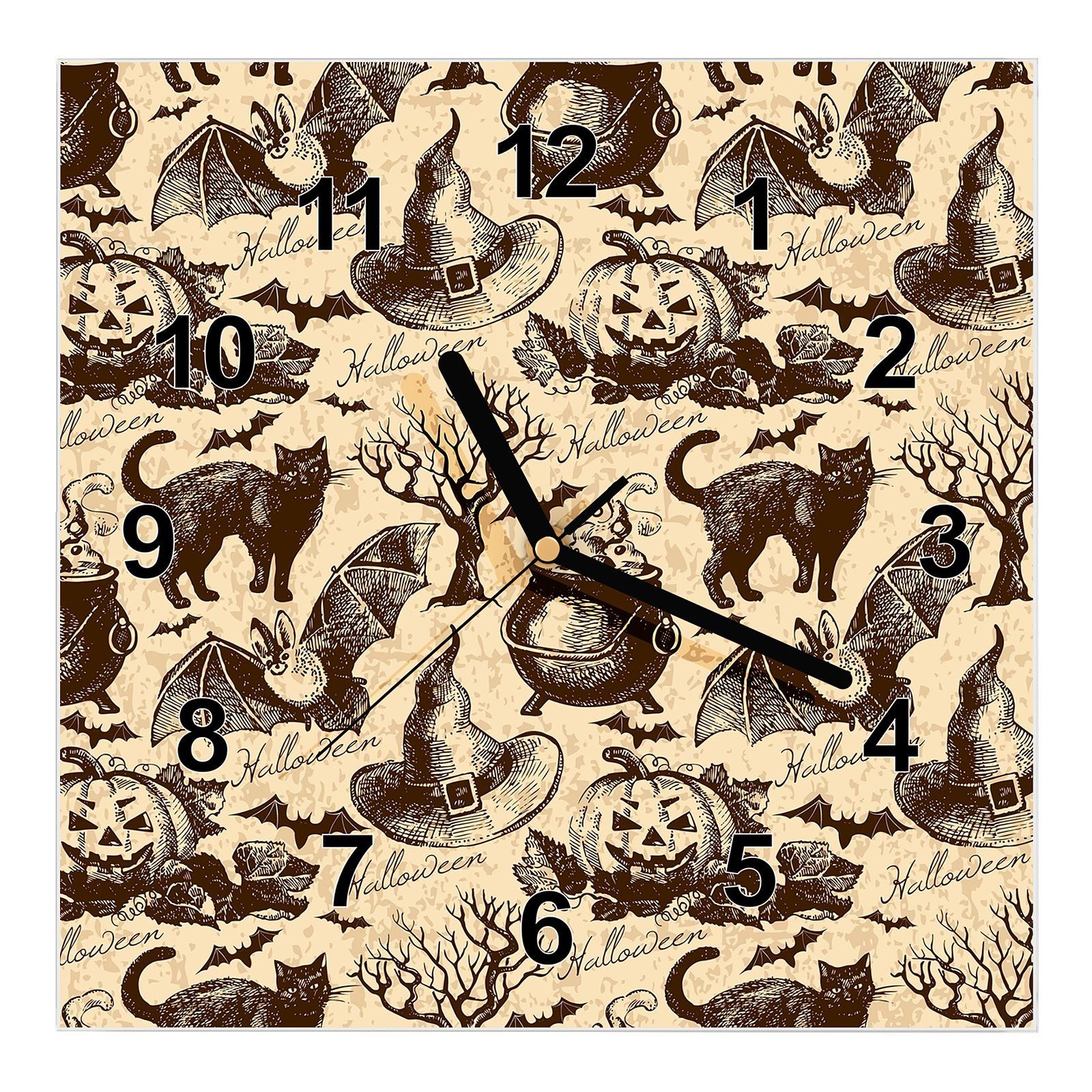 Motiv 30 30 Muster Halloween cm Wandkunst Größe Primedeco x mit Wanduhr Wanduhr Glasuhr