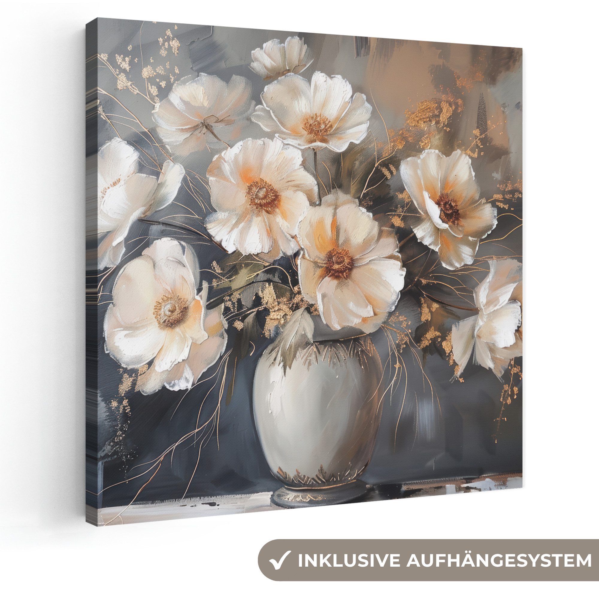OneMillionCanvasses® Leinwandbild Blumen - Weiß - Vase - Modern, Fotodruck (1 St), Wandbild, Deko Schlafzimmer Wohnzimmer Flur 20x20 cm