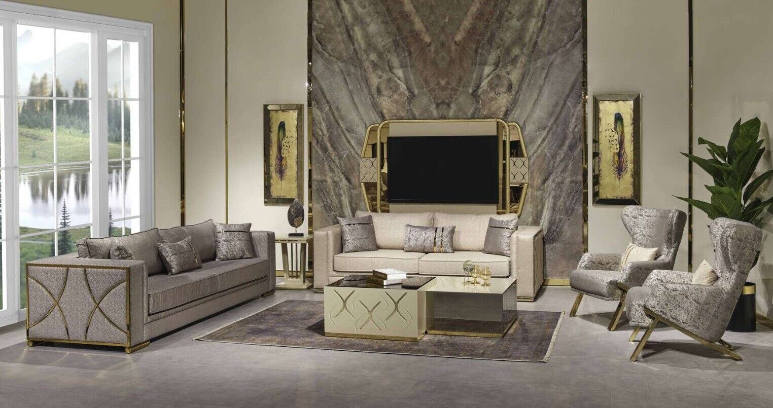JVmoebel Wohnzimmer-Set Luxus Sofagarnitur 3+3+1 Sitzer Set Design Sofa Polster Couchen, (3-St., 2x Sofa 3-Sitzer/Sessel), Made in Europa