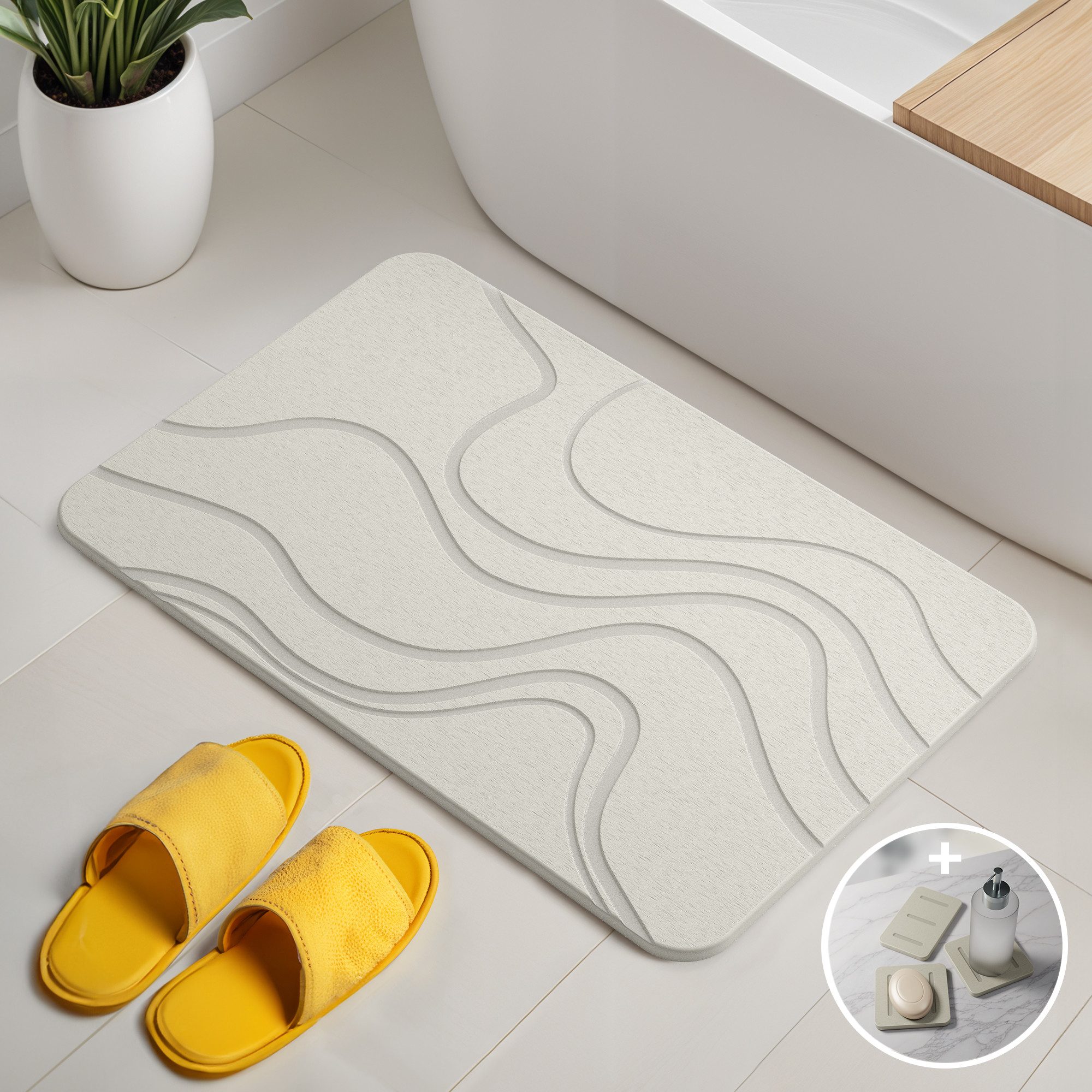 Björn&Schiller Badematte Stein Kieselgur Matte Badezimmer 60x39 cm Duschvorleger, Höhe 9 mm, rutschfeste Oberfläche, schnelle Wasseraufnahme, einfache Reinigung, umweltfreundlich, Kieselgur, Rechteckig, Schnelltrockend