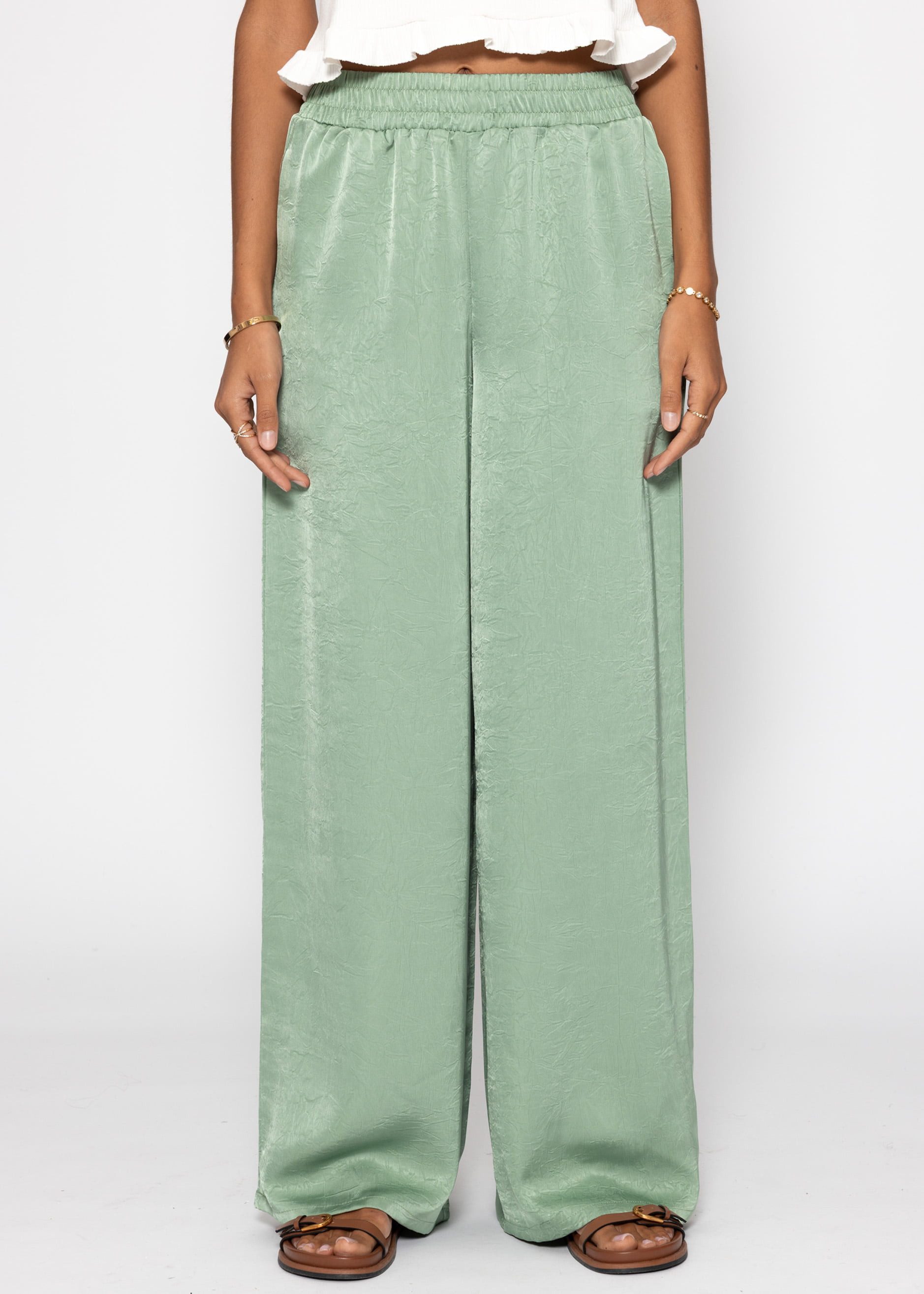 SASSYCLASSY Stoffhose Fließende Satin Stoffhose Damen mit Wide Leg Elegante günstig online kaufen