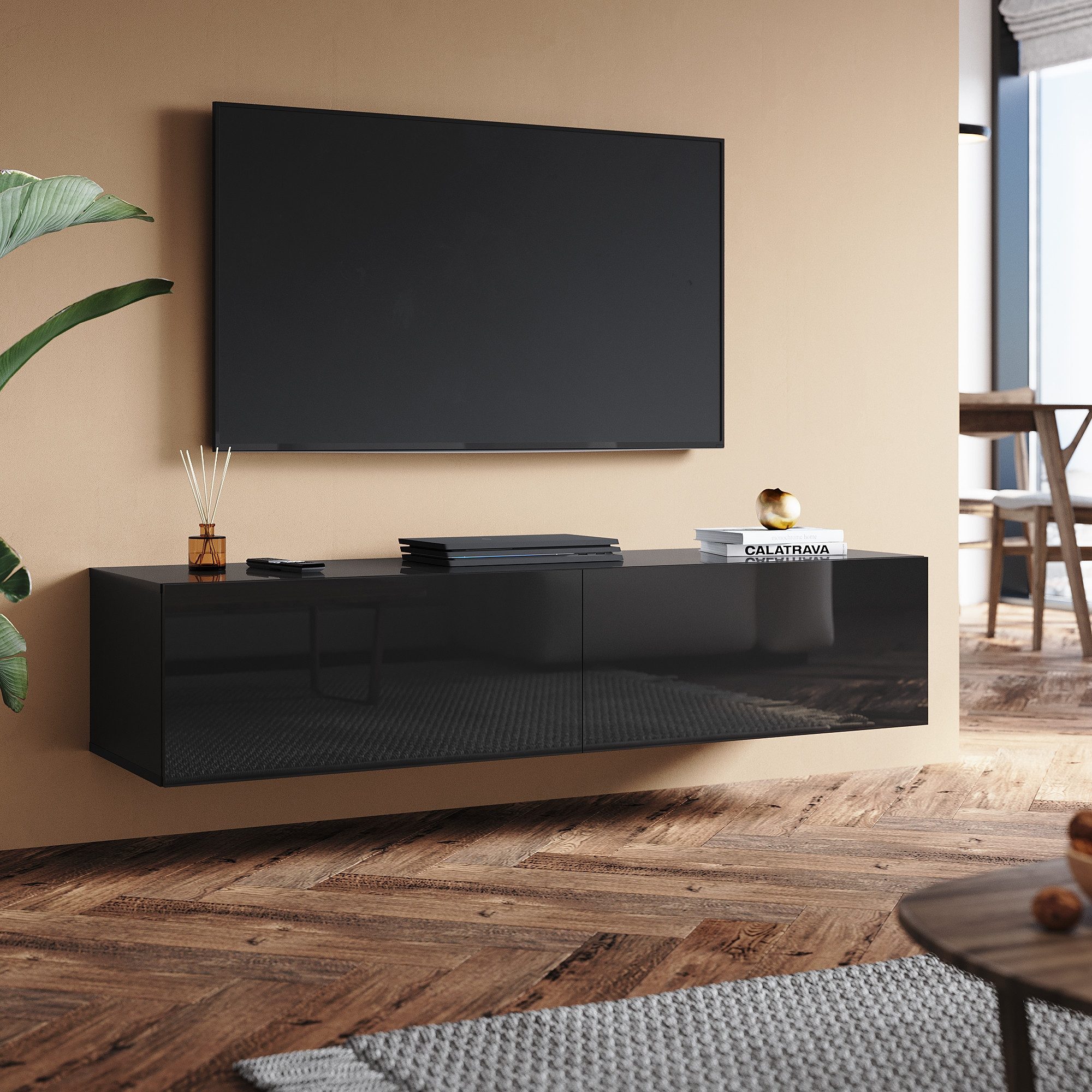 SONNI TV-Schrank Lowboard TV Schrank Schwarzer Hochglanz mit Klapptür günstig online kaufen