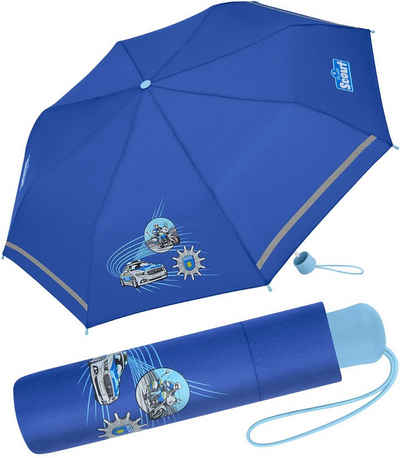 Scout Taschenregenschirm Blue Police - Mini Kinderschirm, extra leicht für Kinder gemacht, reflektierend und bedruckt