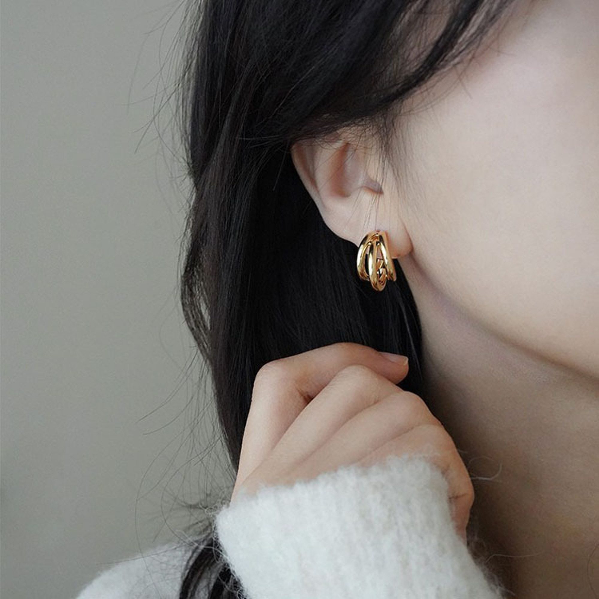 KARMA Paar Creolen 3fach Edelstahl Gold od. Ohrringe 1,8 cm (Damencreolen E günstig online kaufen