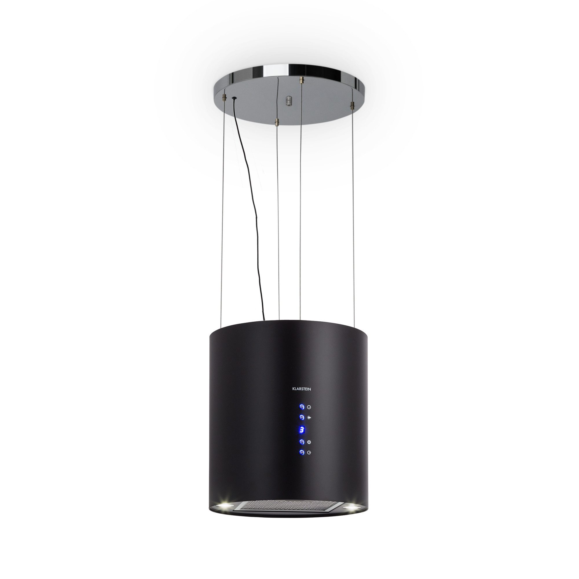 Klarstein Deckenhaube Barett Serie Barett Inselabzugshaube Ø35 cm 558 m³/h LED Edelstahl Barett, Abzugshaube Insel Abluft Umluft Haube Dunstabzug Dunstabzugshaube