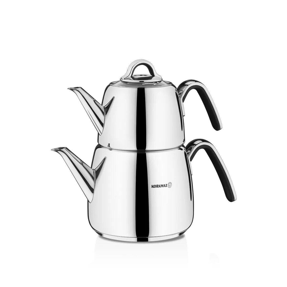 Korkmaz Caydanlik-Teekanne Vertex A197, 3 l, (2-St), 1,0L/2,0L, aus 18/10-Edelstahl, geeignet für alle Herdarten