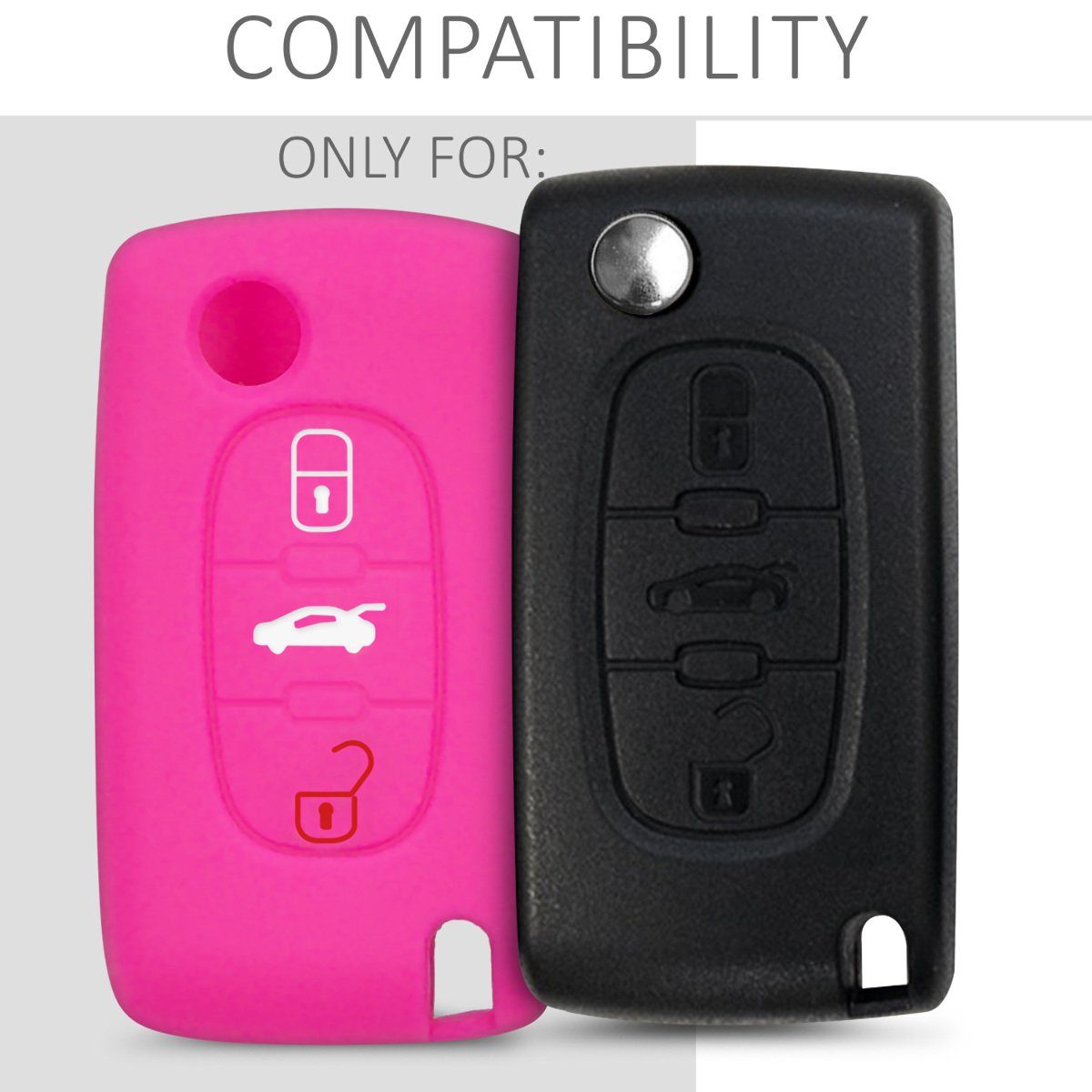 3-Tasten Citroen Schlüssel Autoschlüssel, Cover Case Autoschlüssel kwmobile Schlüsselhülle Schlüsseltasche für Peugeot Pink Hülle Silikon