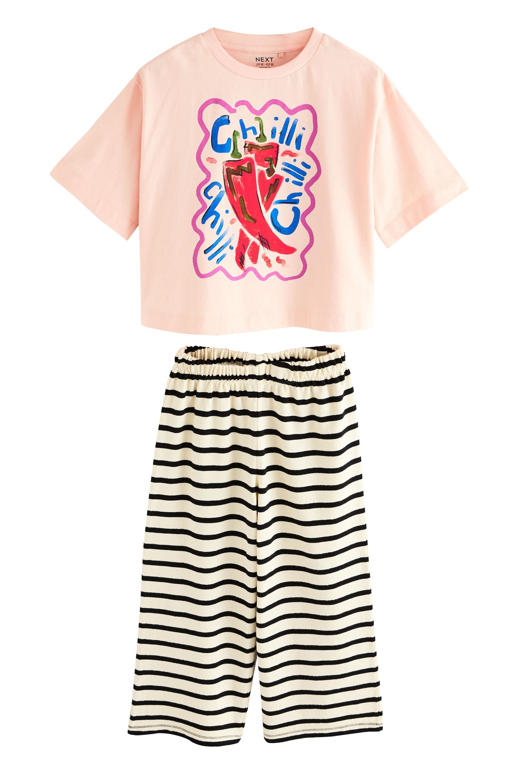 Next Top & Hose T-Shirt Chili 100 % Baumwolle und weite Häkelhose (2-tlg)