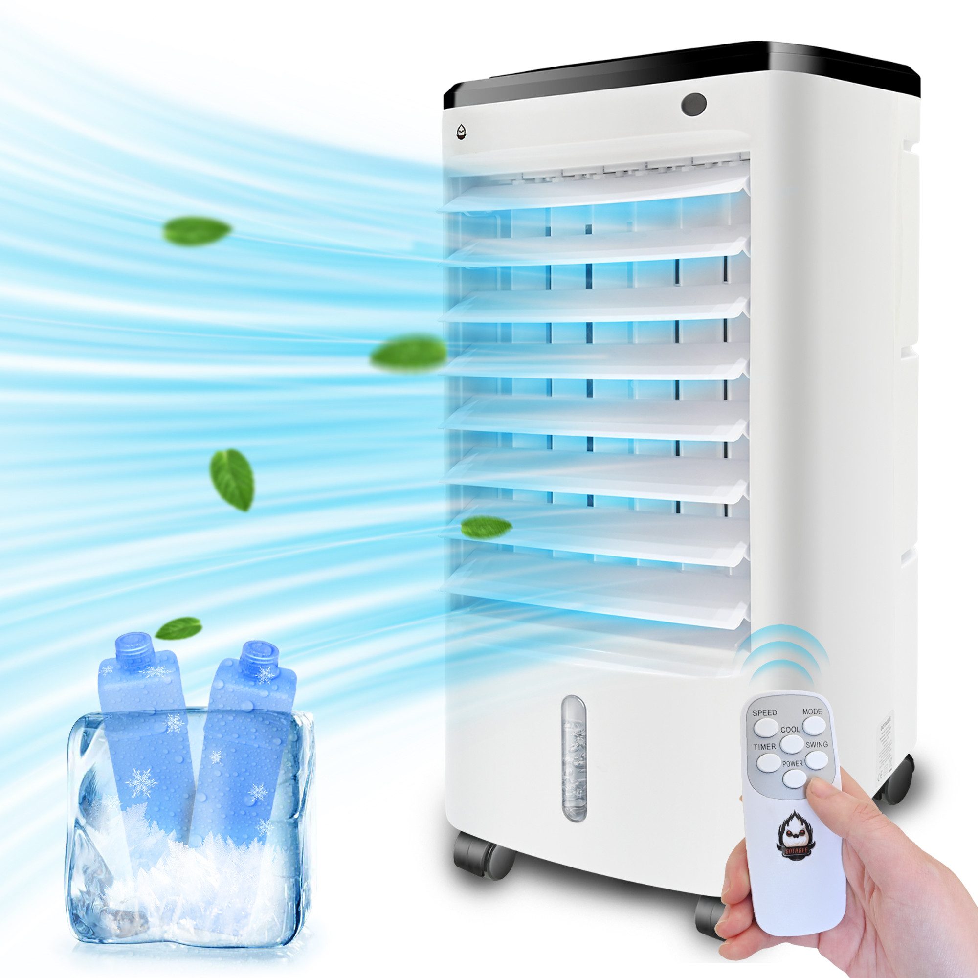 Gotagee Klimagerät Mobile Klimaanlage 65W Luftkühler 3 Geschwindigkeit Timer 12H +Eisbox