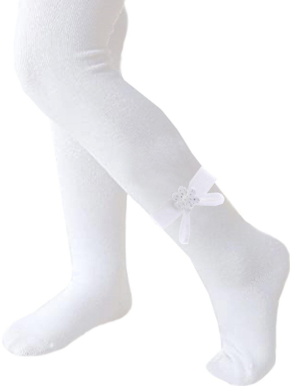 La Bortini Strumpfhose Strumpfhose Weiß mit Schleife Baby Kinder Strumpfhosen für Taufe Fest – Bild 4 von 4