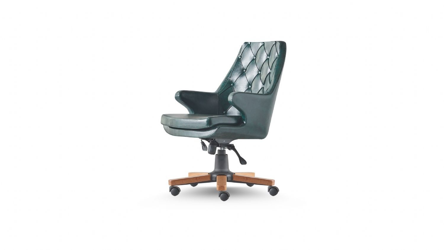 JVmoebel Schreibtischstuhl Chesterfield Bürostuhl Grün Leder mit Knöpfen und Rollen (1 St), Made in Europe