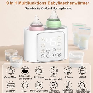 Sross Babyflaschenwärmer Flaschenwärmer baby,Sterilisator für babyflaschen für 2 Flaschen, Fast Babynahrungsheizung BPA-freier Fläschchenwärmer mit LCD-Display