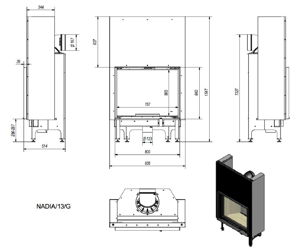 Kratki Kamineinsätze Nadia 13 mit Schiebetür, 13,00 kW