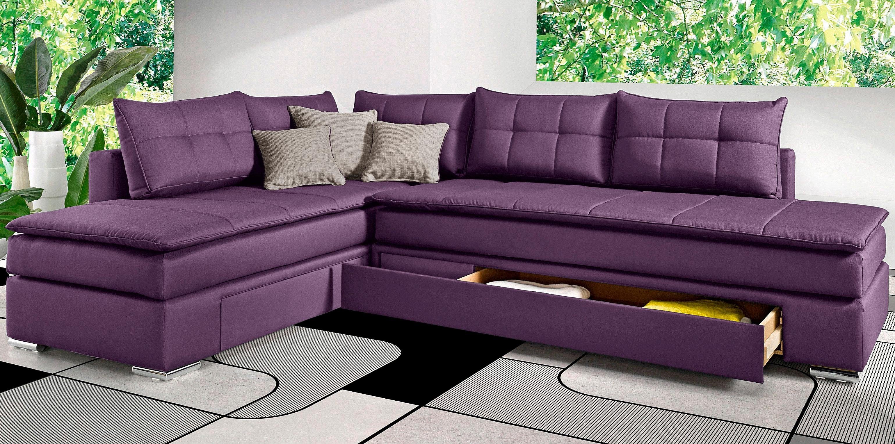 INOSIGN Ecksofa Night & Day L-Form, B: 304 cm, mit Bettfunktion, Bettkasten & 3 Zierkissen, Boxspringbett 164x200 cm