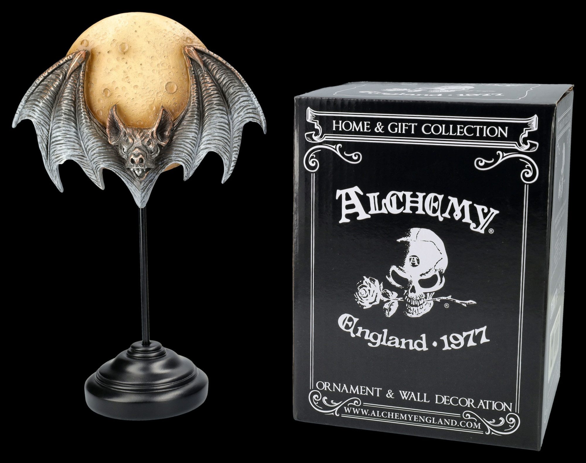 Figuren Shop GmbH Wanddekoobjekt Fledermaus Statue – Gothic Mond Wandrelief Figur Alchemy England 25 cm