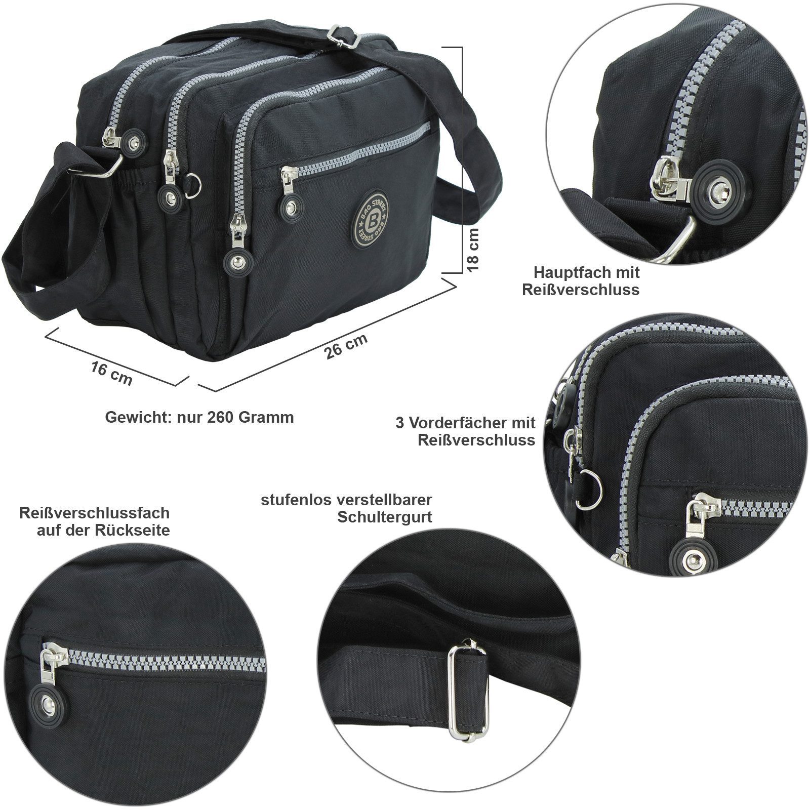 BAG STREET INTERNATIONAL Umhängetasche Leichte Damen Schultertasche Nylon casual Crossbody Bag Freizeittasche, mittelgroß