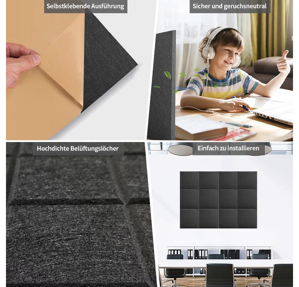Thumbnail - PFCTART Schallschutzpaneel Polyester-Filz Original Akustik-Absorptionsplatte, (12 Stück 30*30*0.9cm) Mehrfarbig erhältli...