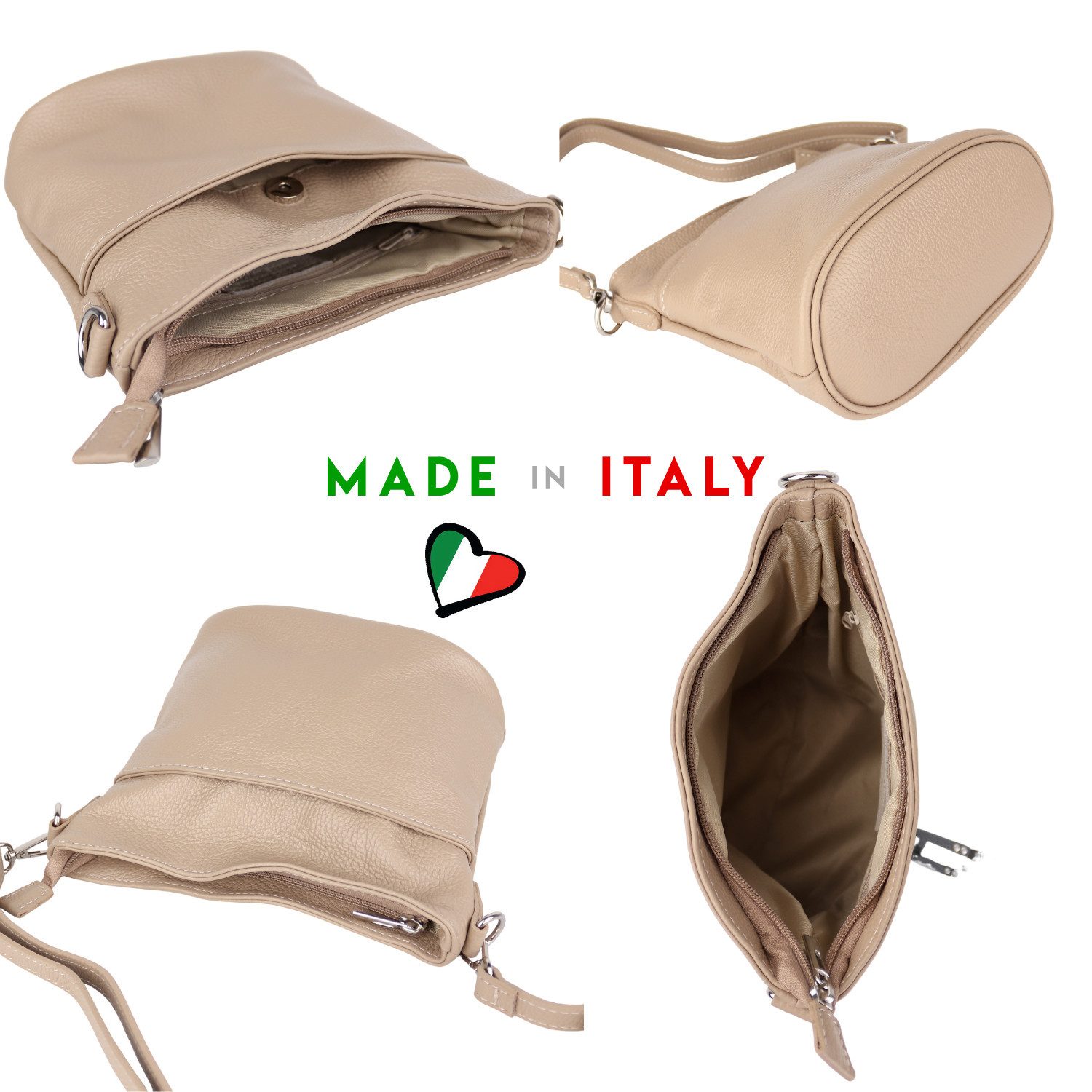 MIRROSI Umhängetasche Damen, Crossbody Bag, Echtleder Made in Italy (1 Tasche 2 Gurte oder Basic Version 1 Tasche 1 Gurt), 24x18x12cm (BXHXT) – Bild 3 von 3