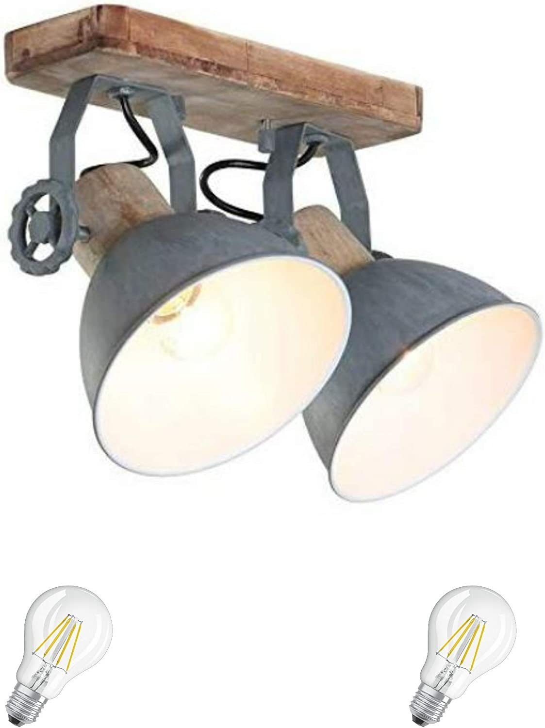 Lichthandel Hoch LED Deckenleuchte moderne Deckenlampe Industrie Vintage Retro Holz Metall incl. 7W LED, LED wechselbar, Warmweiß 7969Grau