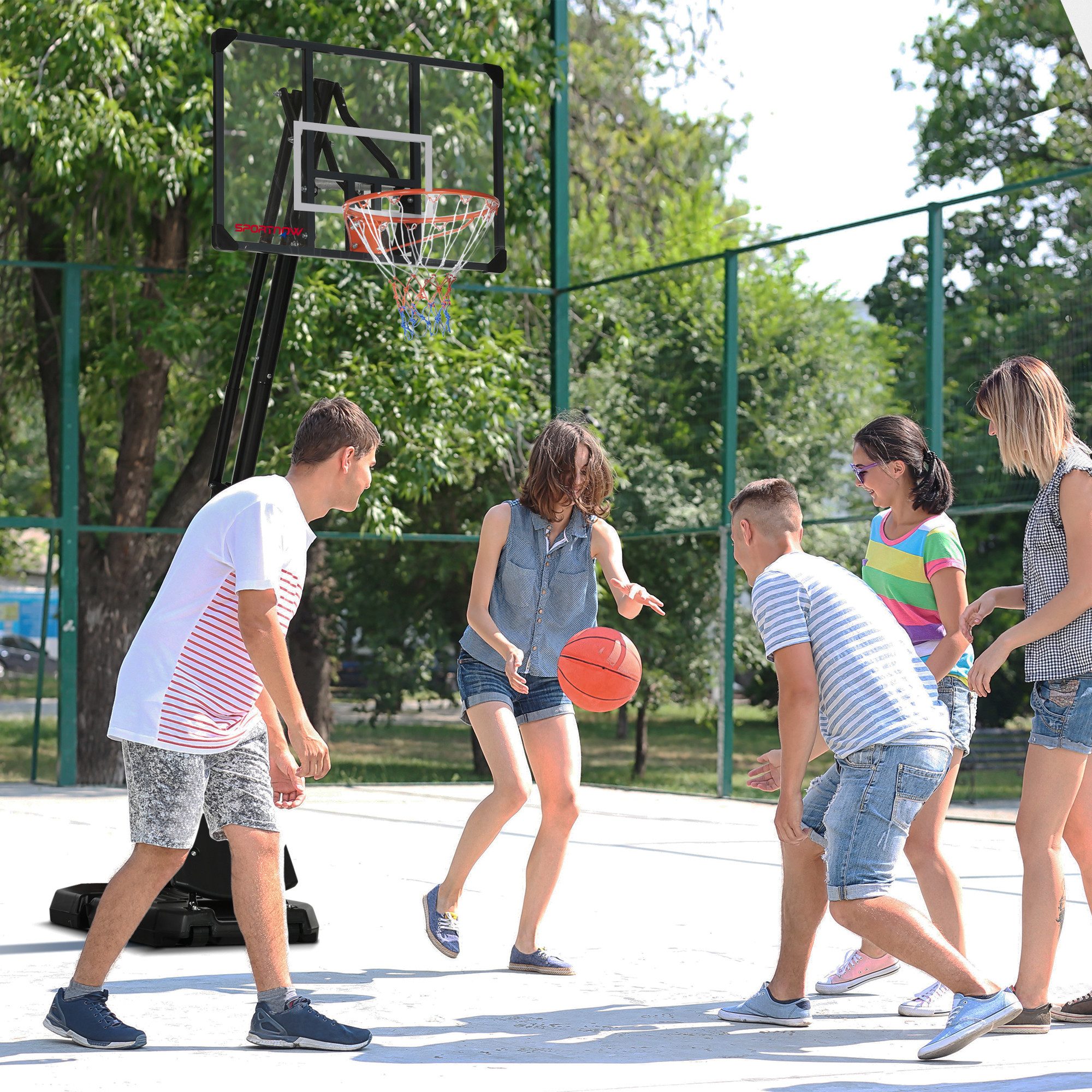 SPORTNOW Basketballständer höhenverstellbarer Basketballkorb und Erwachsene (Basketballanlage, 1-St., Basketballkorb), Schwarz, Stahl
