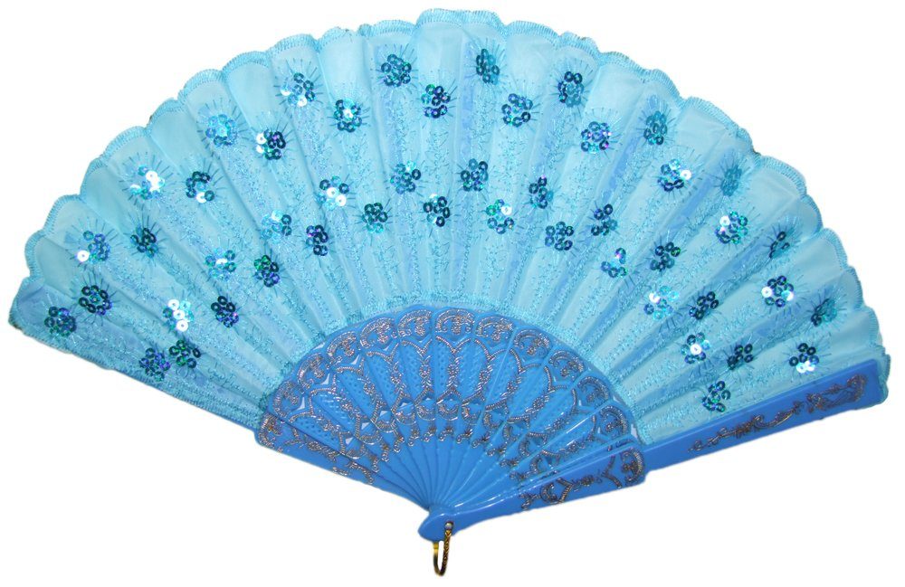Kostüm Barock Fächer mit Glitzer Pailletten, Türkis
