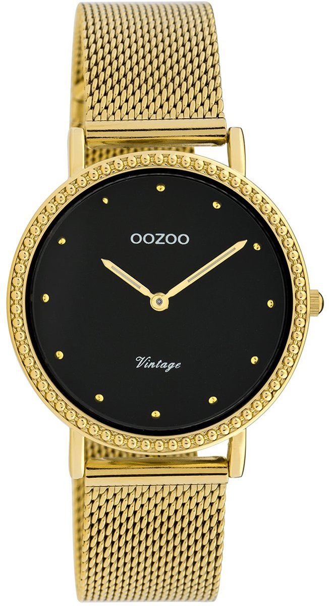OOZOO Quarzuhr Oozoo Damen Armbanduhr gold, Damenuhr rund, mittel (ca. 34mm) Edelstahlarmband, Fashion-Style