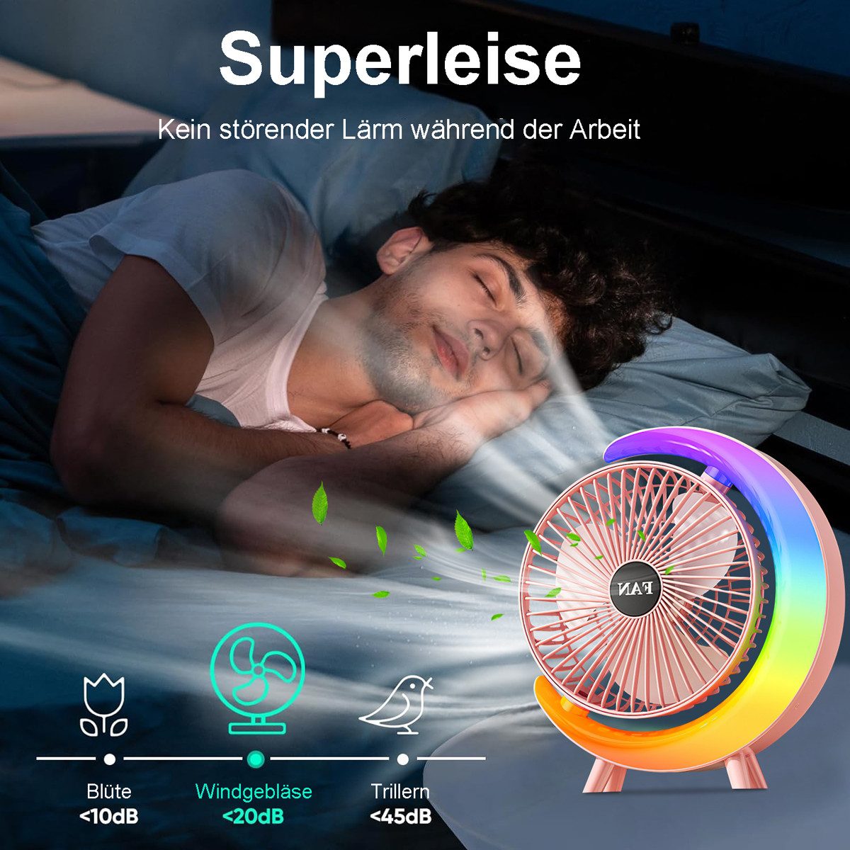 ZEUOPQ Tischventilator USB-RGB Ventilator Leise, 3 günstig online kaufen
