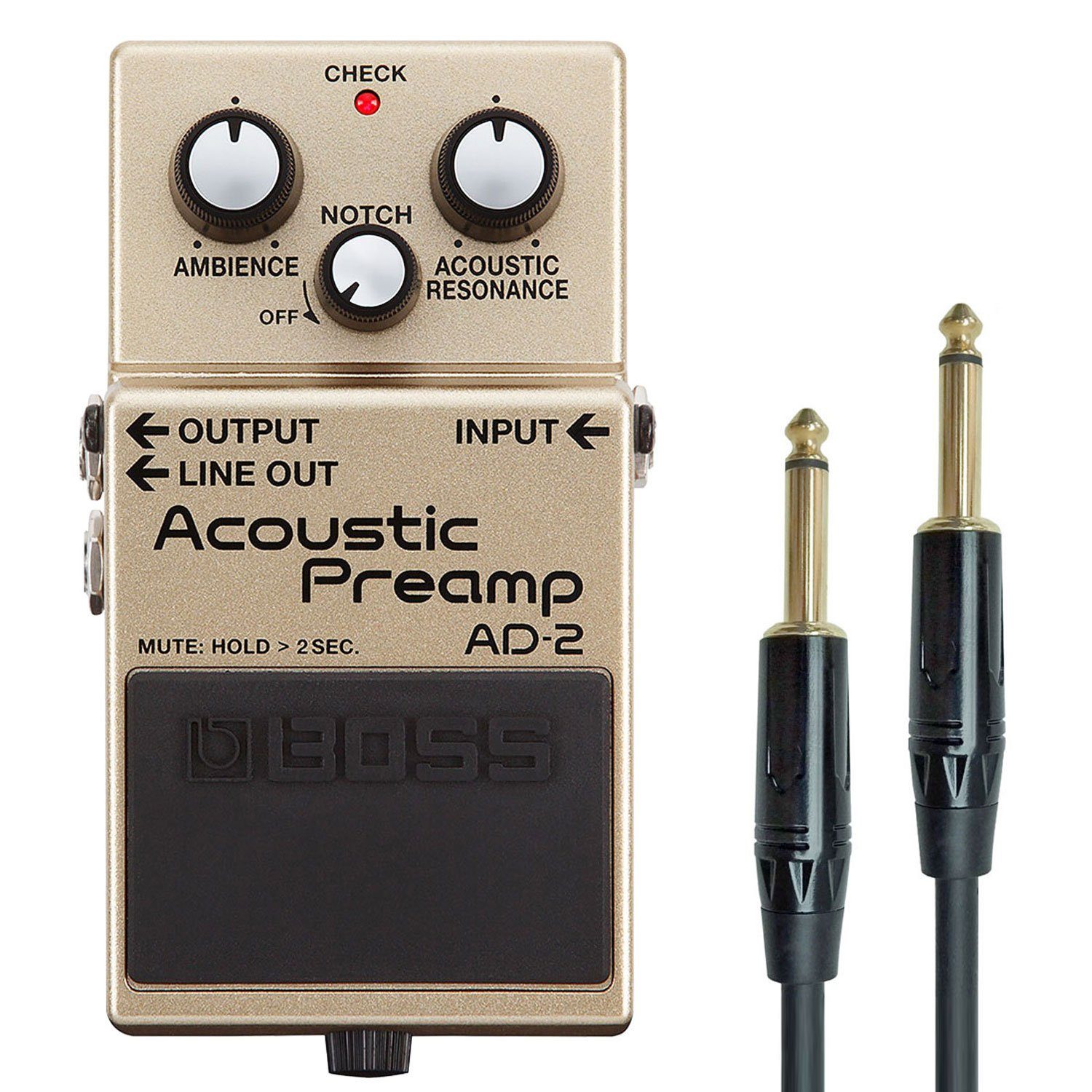 Boss by Roland E-Gitarre Boss AD-2 Preamp für Akustik-Gitarre mit Kabel, Effektgerät, Bundle, mit Kabel