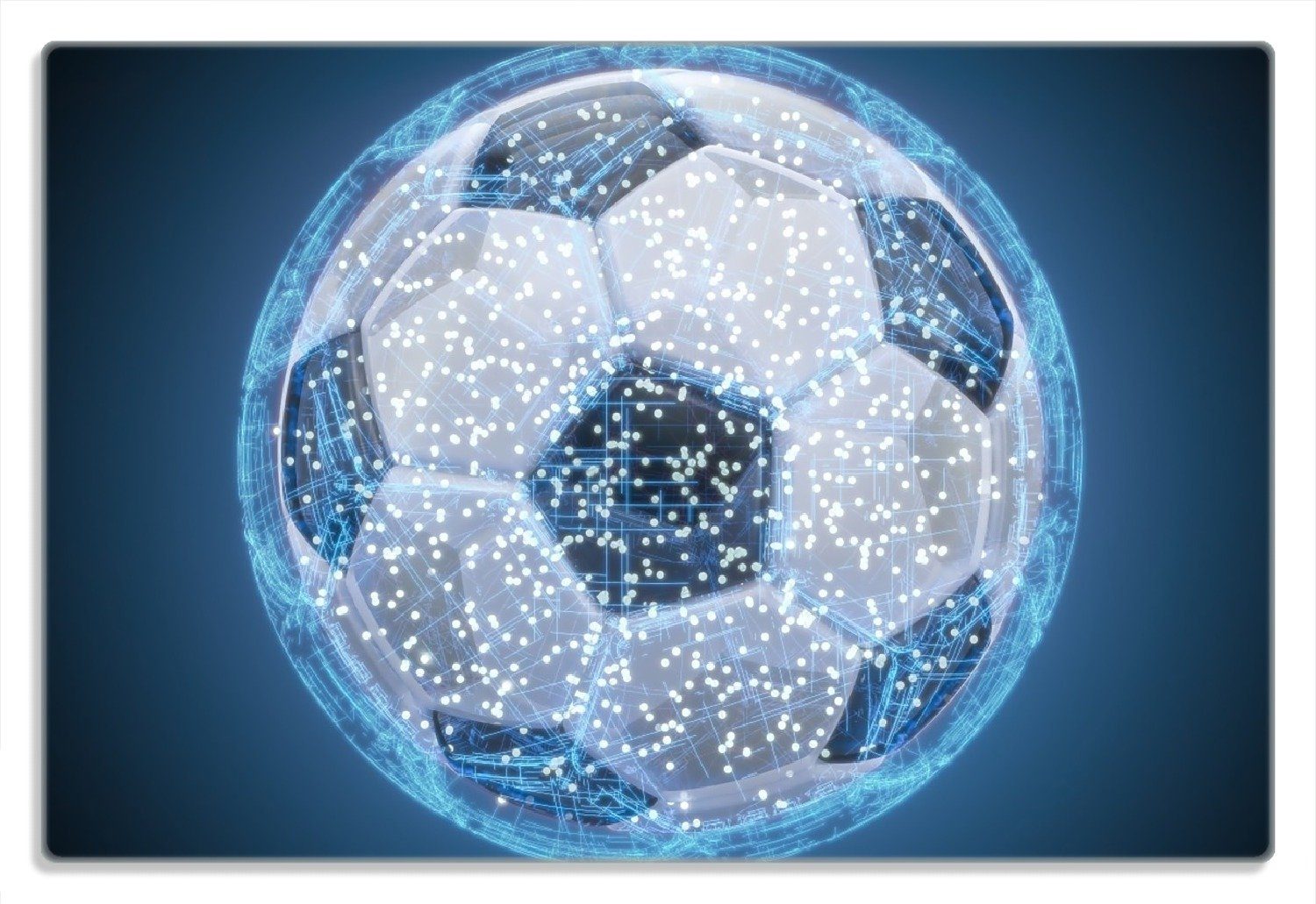 Wallario Frühstücksbrett Fußball digital - Netzwerk in blau, (inkl. rutschfester Gummifüße 4mm, 1-St), 20x30cm