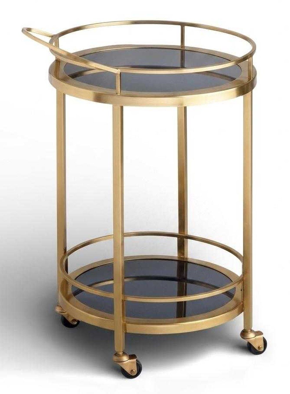 JVmoebel Servierwagen Barwagen Gold Schwarz Glas Servierwagen Modern Rund Rollen, Made in Europa