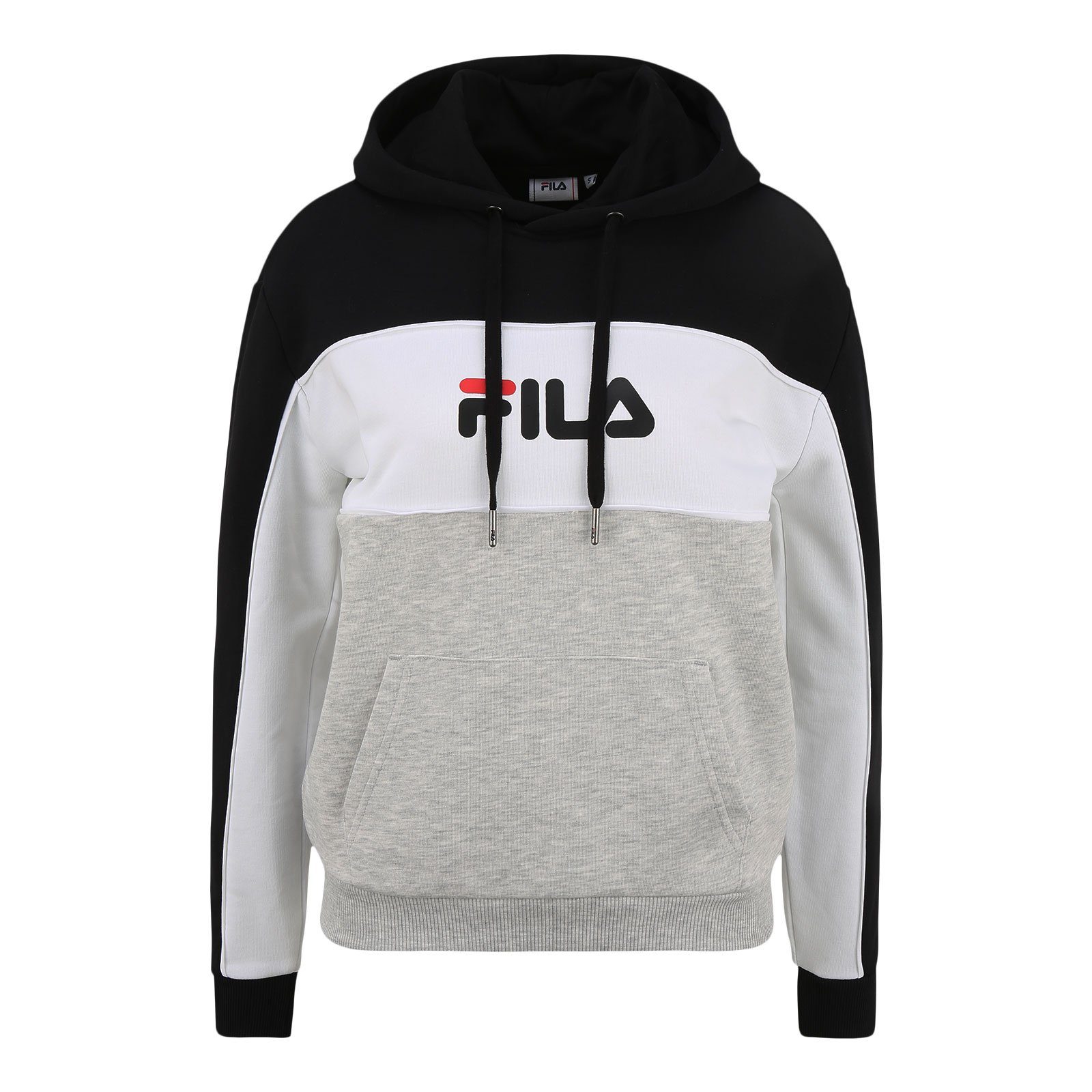 Aqila white Blocked großem A975 black Linear auf Fila Hoodie Vorderseite grey / Logo / der mel mit