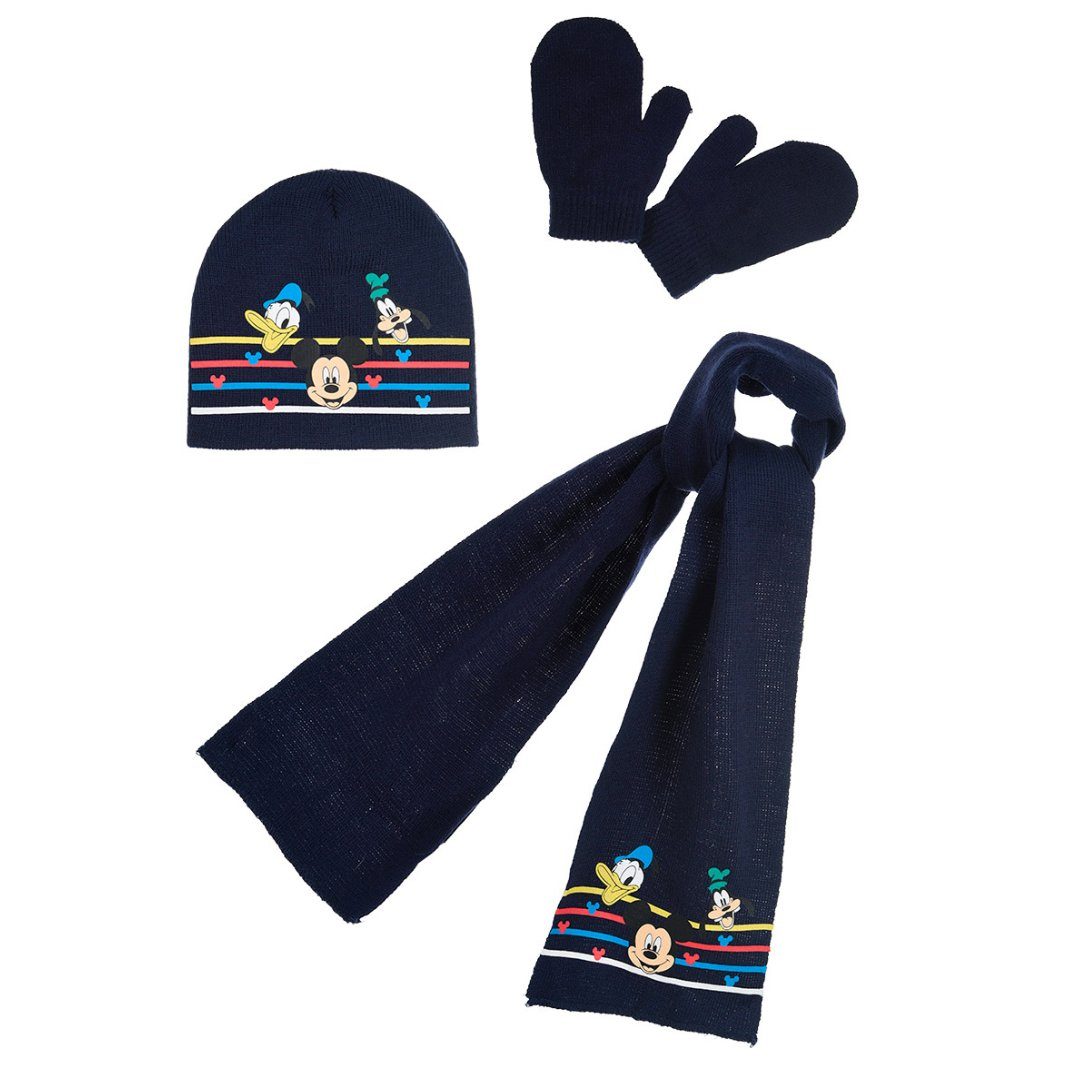 Disney Baby Ballonmütze Disney Baby Mickey Maus 3tlg Set Wintermütze Schal plus Handschuhe (3-St) Gr. 48 bis 50 Blau