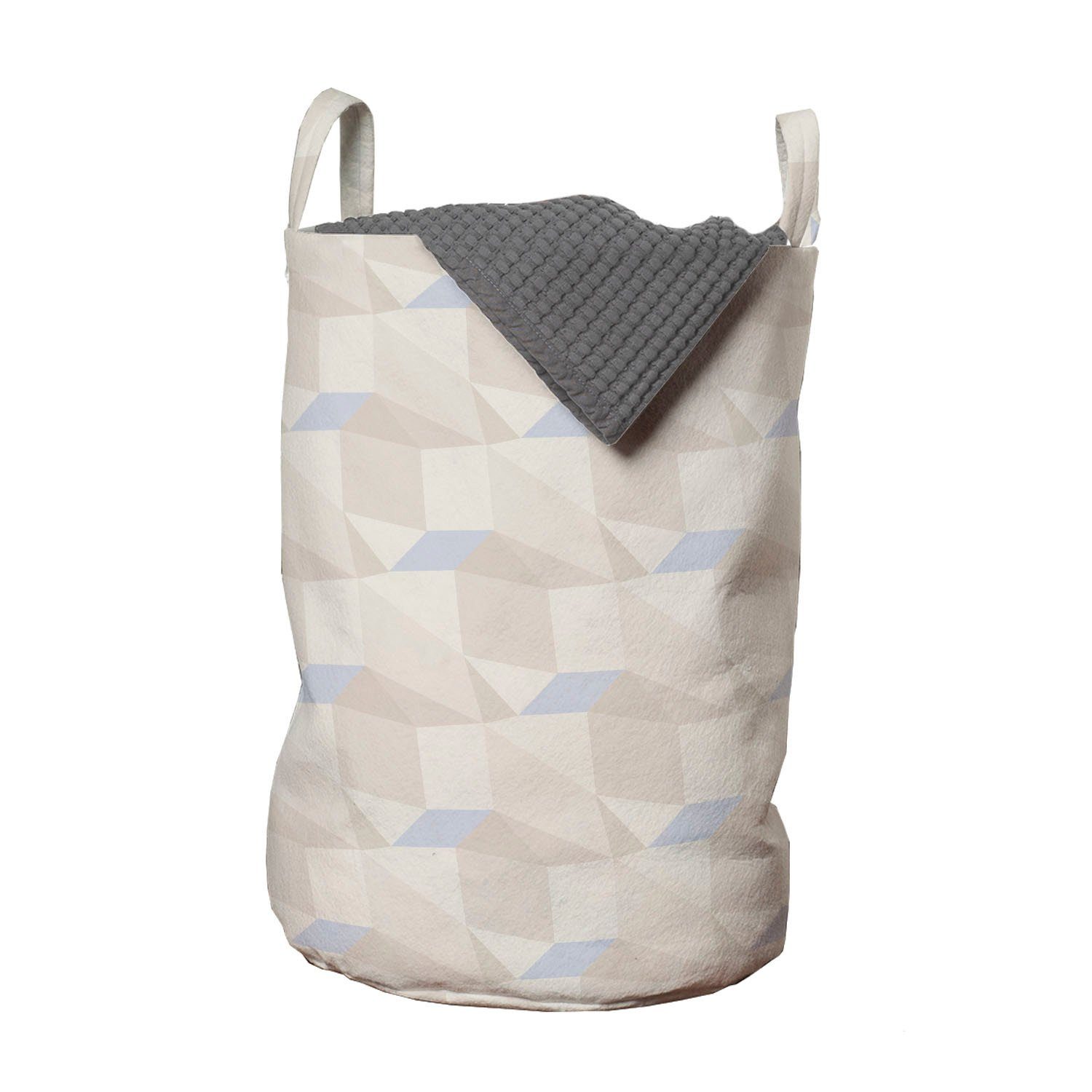 Abakuhaus Wäschesäckchen Wäschekorb mit Griffen Kordelzugverschluss für Waschsalons, neutrale Farbe Gedämpfte polygonale Formen | Wäschesäcke
