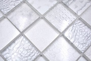Mosani Mosaikfliesen Glasmosaik Crystal Mosaikfliesen weiß glänzend / 10 Mosaikmatten