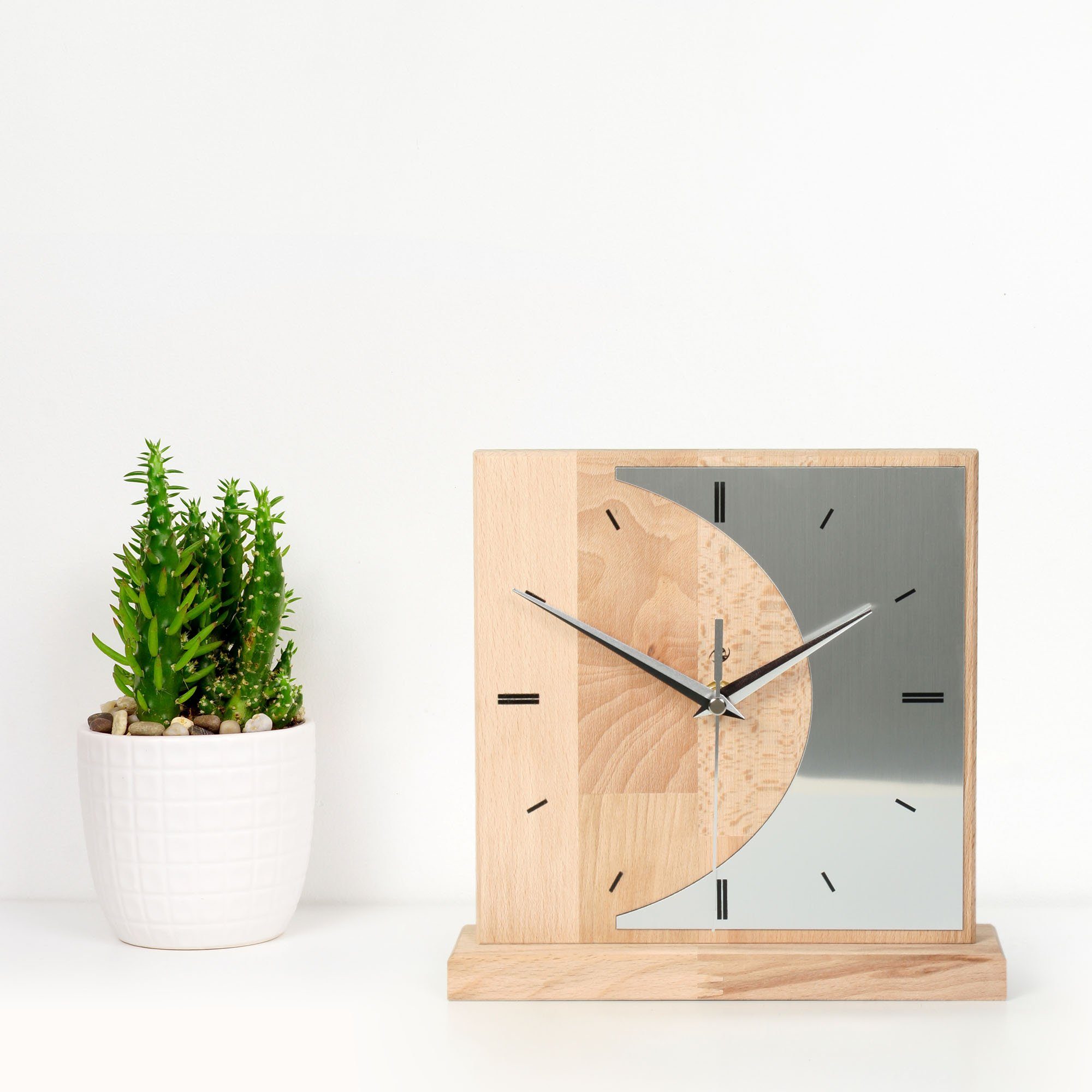 Kreative Feder Standuhr Designer-STANDUHR „Silvermoon“ aus Massivholz, ohne Ticken, Funk- oder Quarzuhrwerk, elegant, außergewöhnlich, modern – Bild 5 von 5