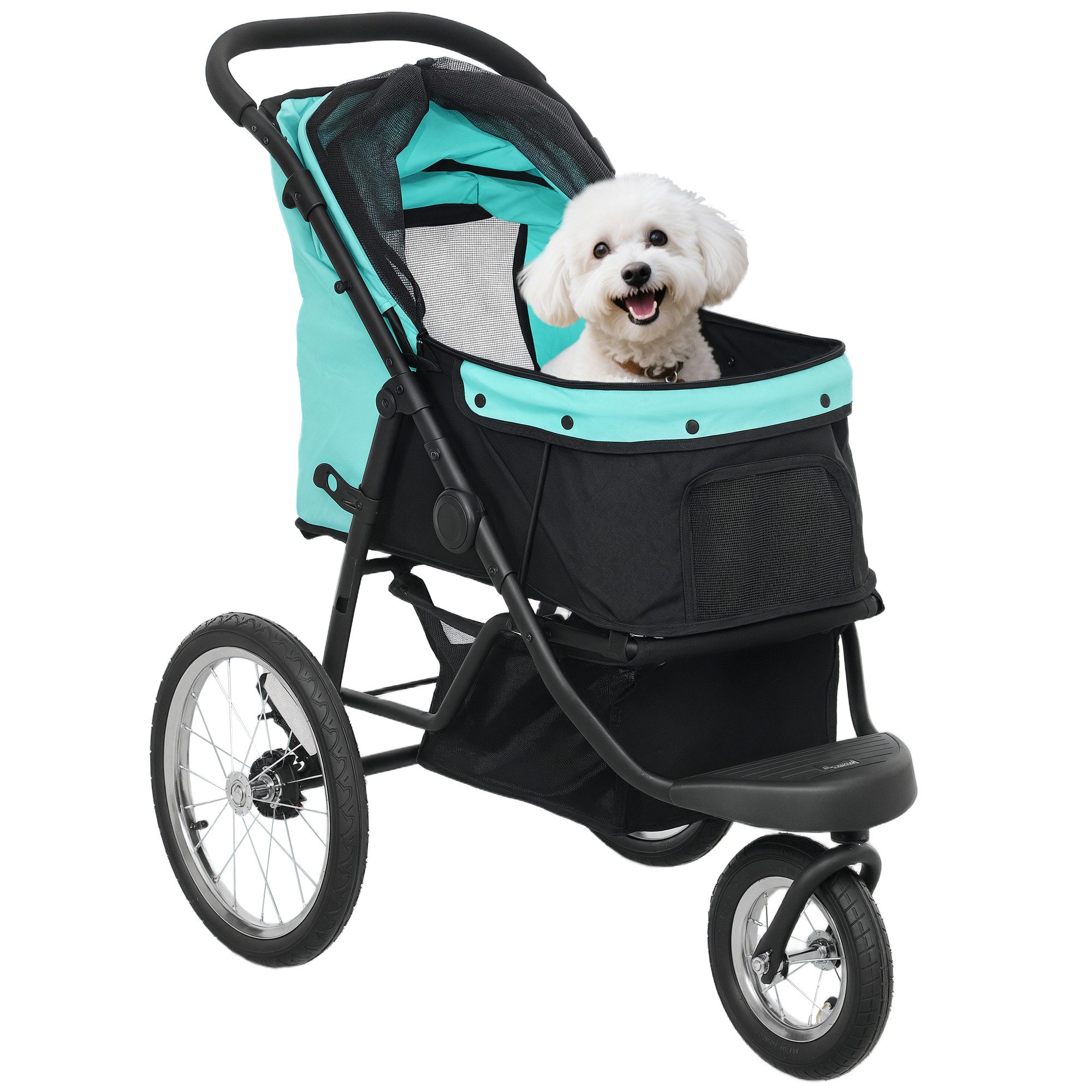 PawHut Hundebuggy Hundewagen klappbar Katzenbuggy mit Kissen und Sicherheitsleinen, (Jogger Hundewagen, 1-tlg), für kleine Hunde & Katzen bis 10 kg, Türkis