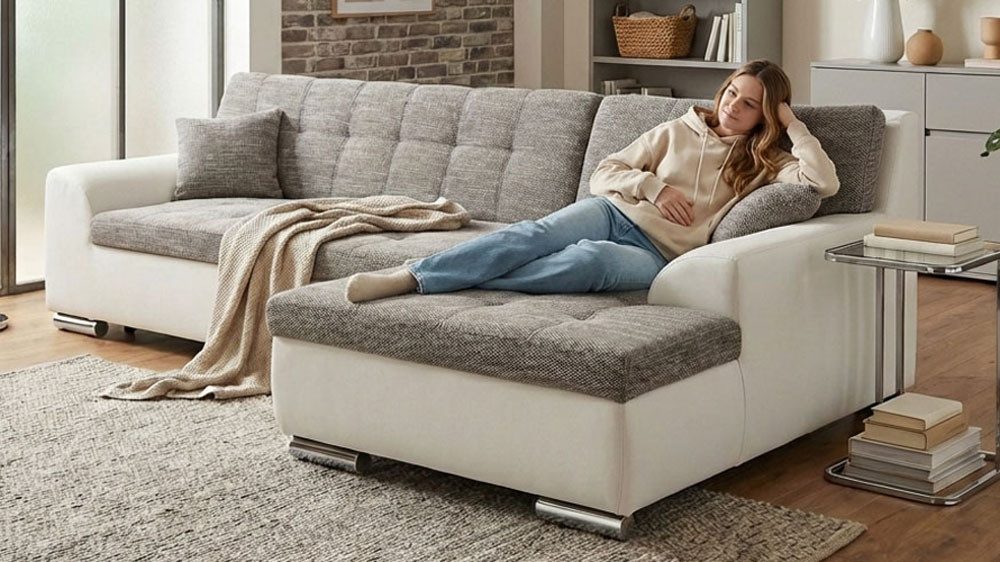 DOMO collection Ecksofa Treviso viele Bezüge, auch in Cord, L-Form, B/T/H: 267/80/83 cm, mit Bettfunktion, inkl. Zierkissen, Unser Dauertiefpreis