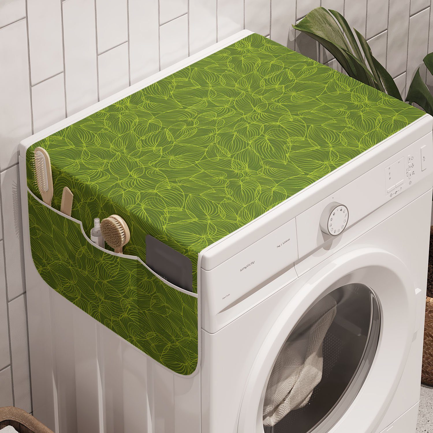 Abakuhaus Badorganizer Anti-Rutsch-Stoffabdeckung für Waschmaschine und Trockner, Blätter Natur Blätter Outlines