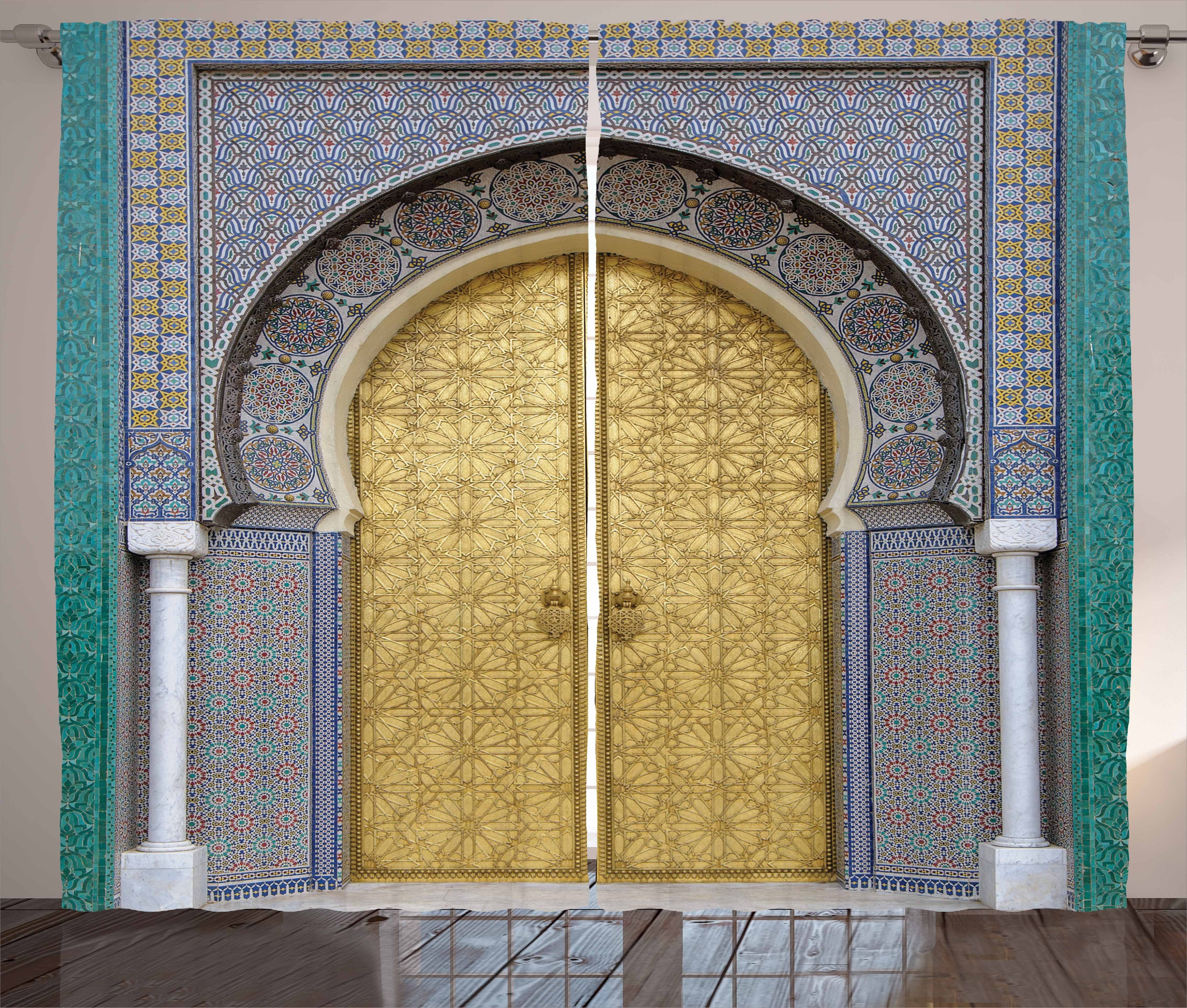 Gardine Schlafzimmer Kräuselband Vorhang mit Schlaufen und Haken, Abakuhaus, marokkanisch Antike Türen | Fertiggardinen