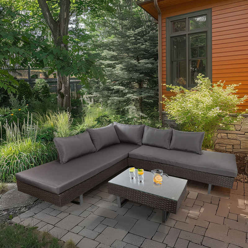 Wohnando Garten-Essgruppe Gartenlounge "Villy" schwarz für 4-6 Personen, (2-tlg), mit gemütlichen Sitzpolstern, Ecksofa, anthrazit, Gartenmöbel