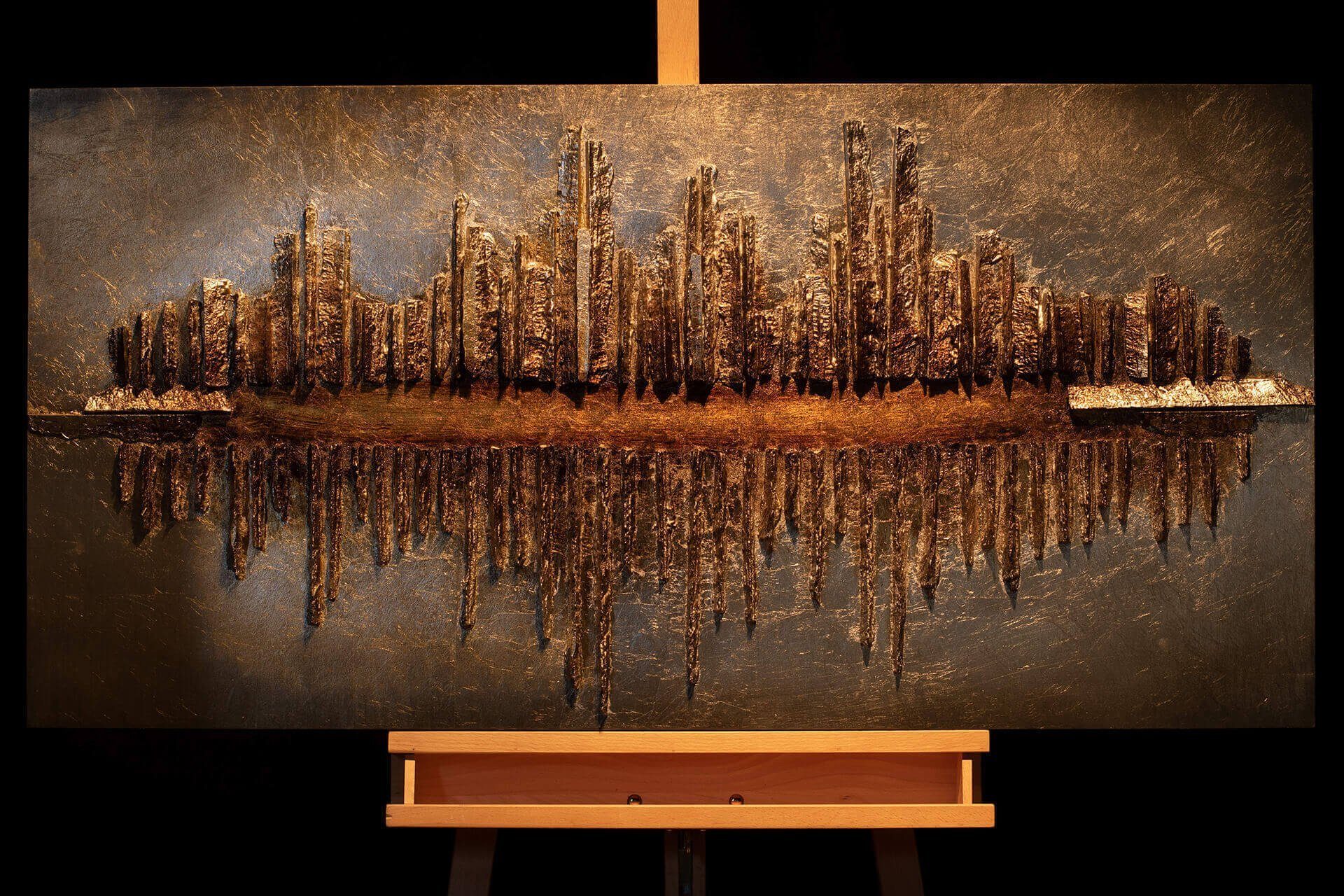 KUNSTLOFT Holzbild Skycraper cm, aus Wandbild 120x60 Holz handgefertiges Silhouette