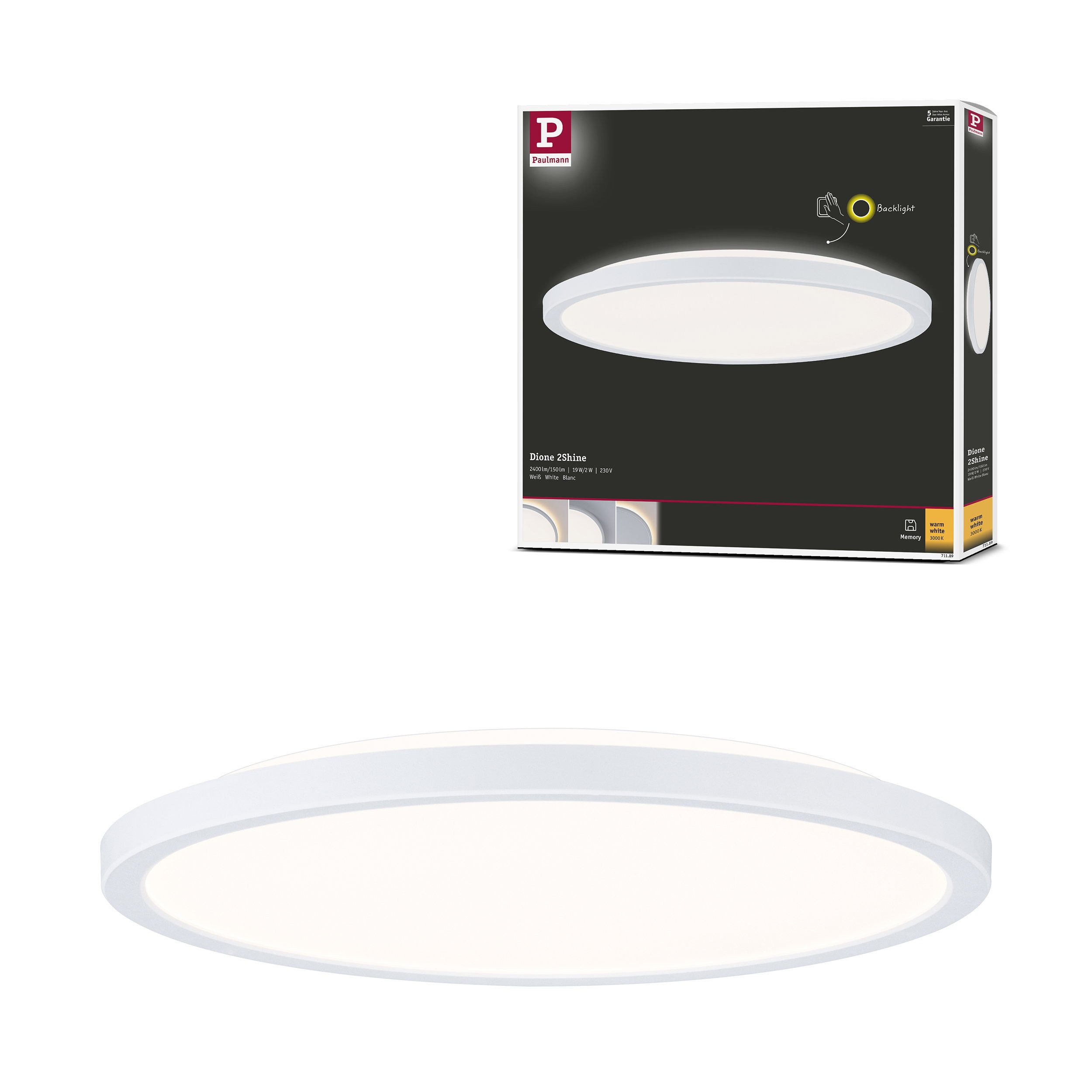 Paulmann LED Panel LED Panel Atria Shine rund 290 mm 19W / 2W 1500lm 3000K Weiß