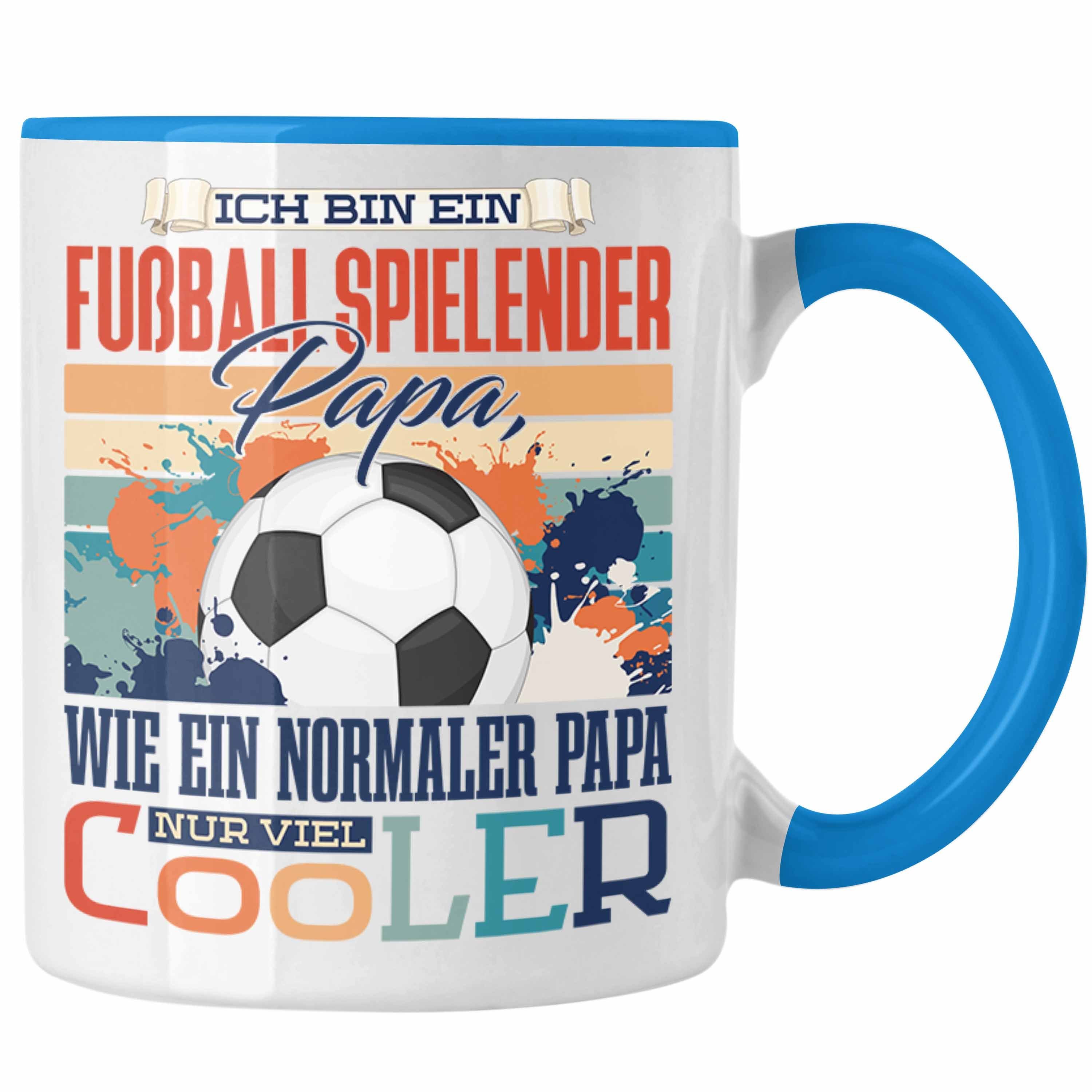 Trendation Tasse Trendation - Fußball Papa Tasse Geschenk Vater Geschenkidee zum Vatert Blau