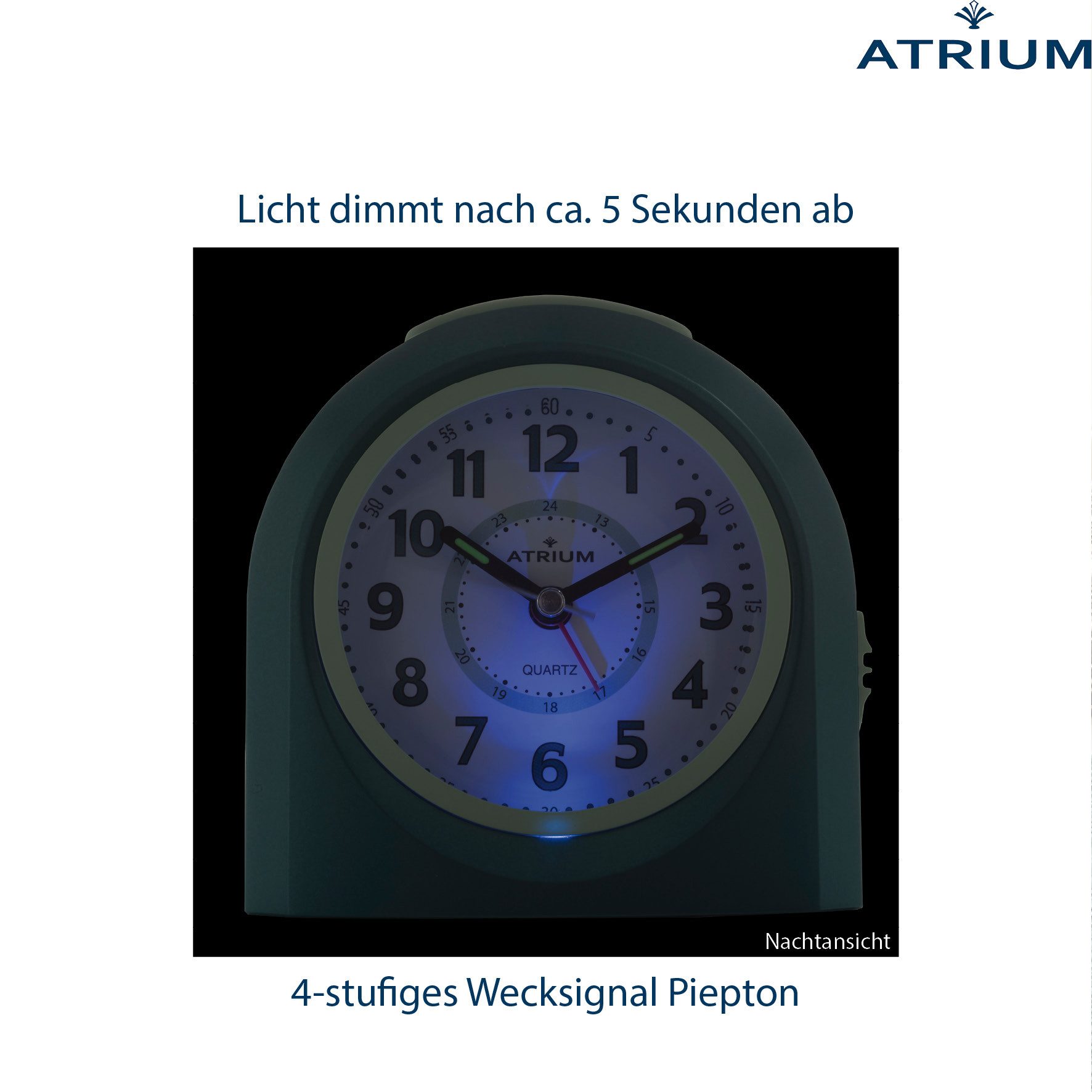 Atrium Kinderwecker A921 Quarzwecker mit fließender Sekunde, Snooze und Licht 10x10 cm – Bild 5 von 5
