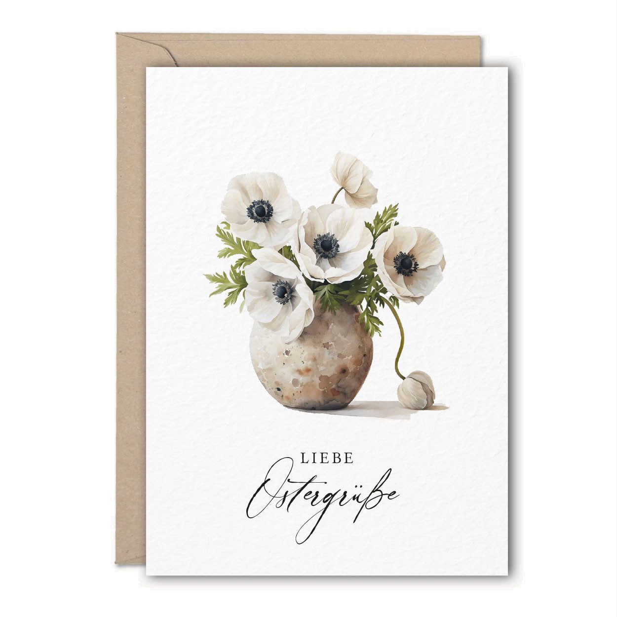 Osterkarte Anemone "Liebe Ostergrüße", 3 STÜCK Grußkarte mit Briefumschlag