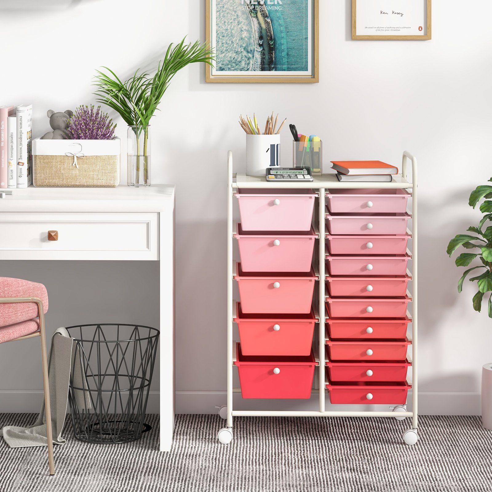 COSTWAY Rollcontainer, Bürocontainer mit 15 stapelbaren Schubladen & Rollen günstig online kaufen