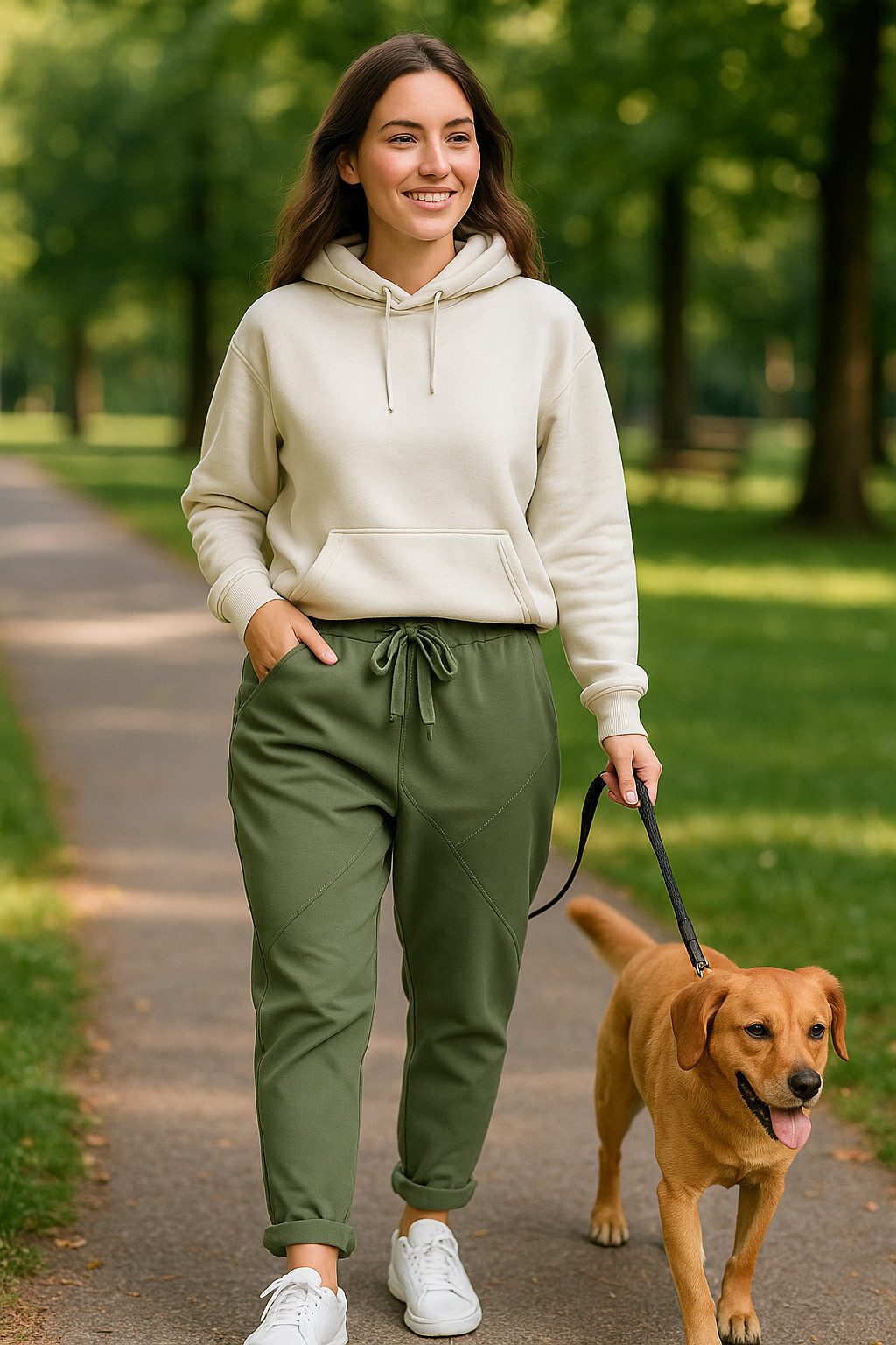 CLEO STYLE Jogginghose Damen Jogginghose 104 Oliv Elastikbund mit Tunnelzug, Unifarben