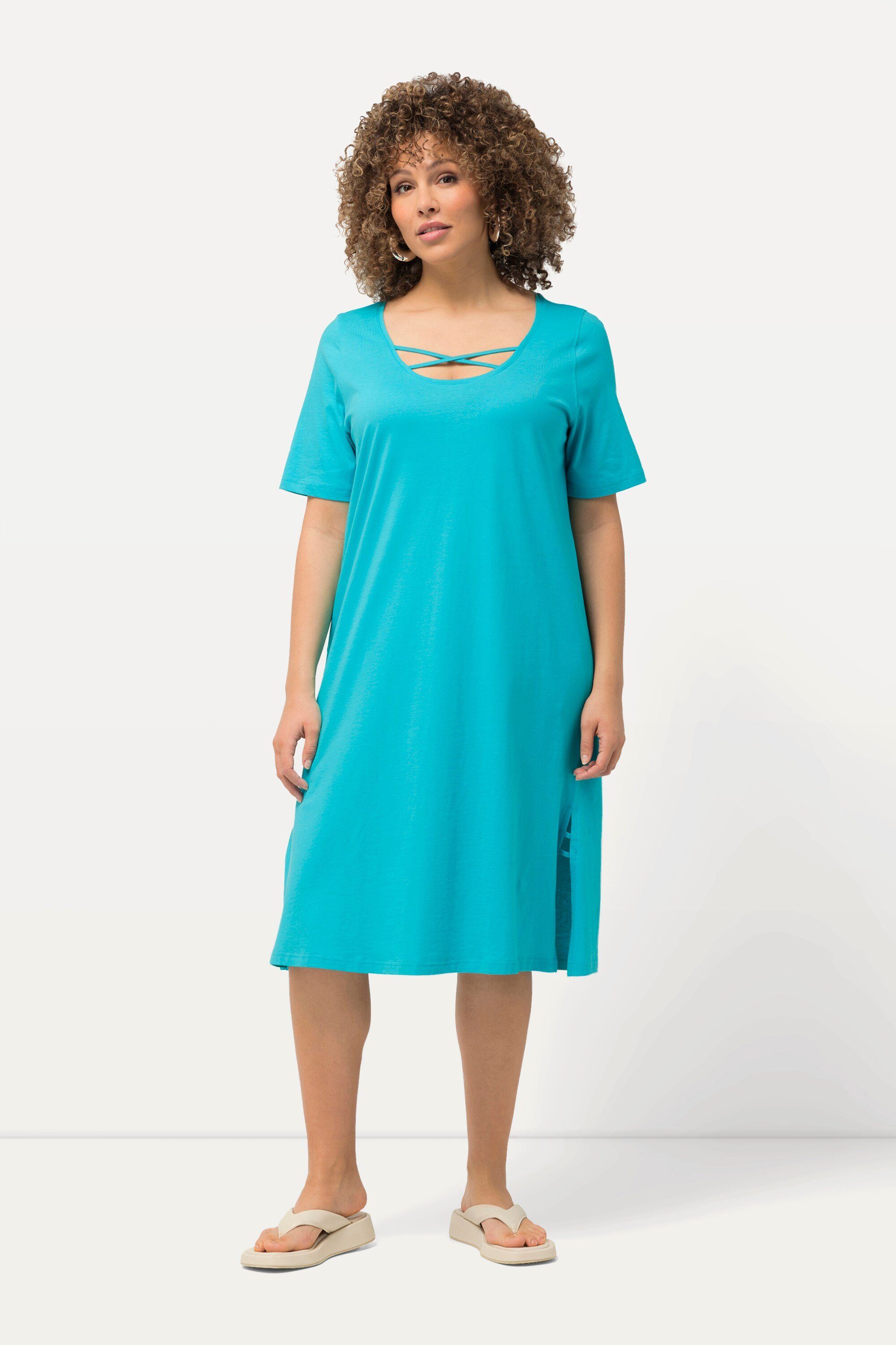 Ulla Popken Midikleid Jerseykleid Zierbänder A-Linie günstig online kaufen